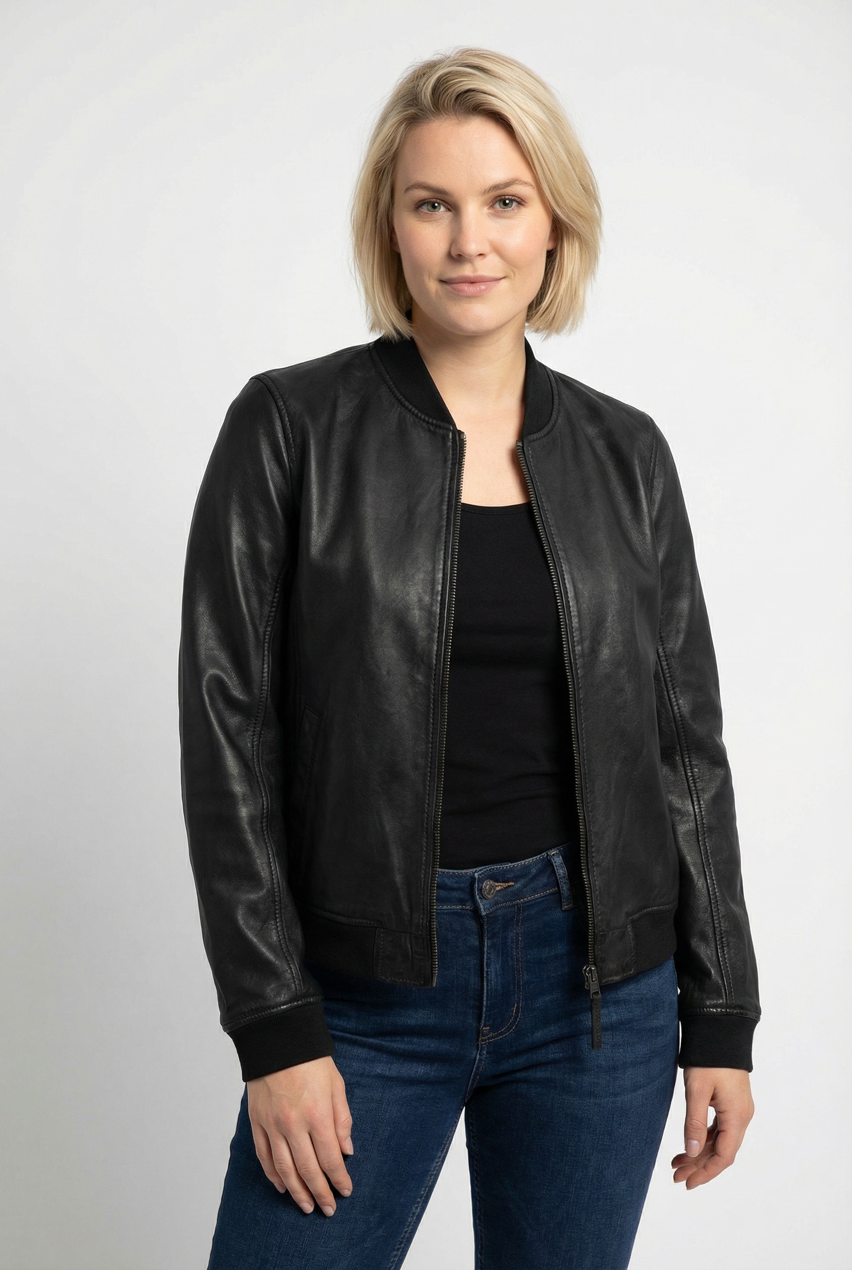 Mauritius Lederjacke "MWBjella" mit Stehkragen, Reißverschluss, Strickbündc günstig online kaufen