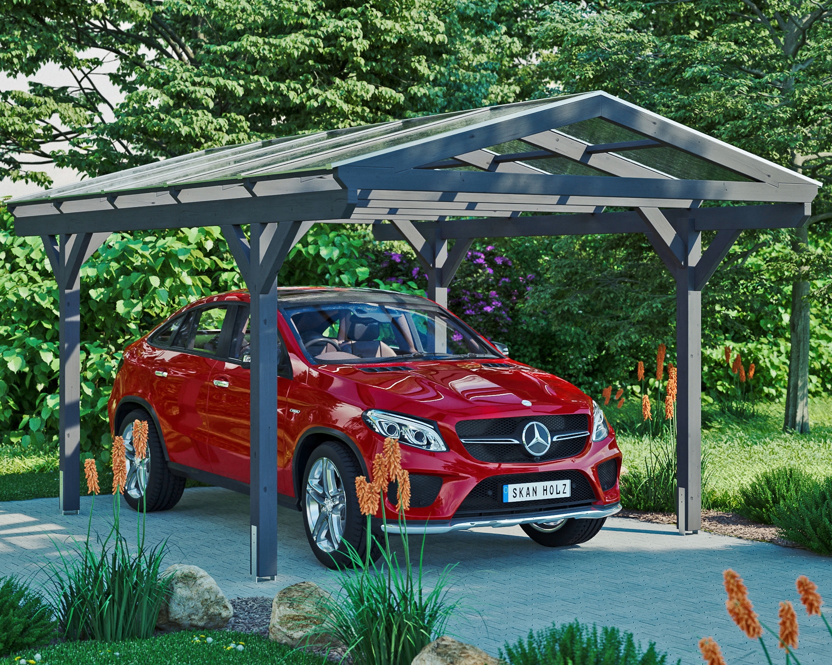 Skanholz Einzelcarport "Westerwald" Leimholz 326 cm dunkelgrau