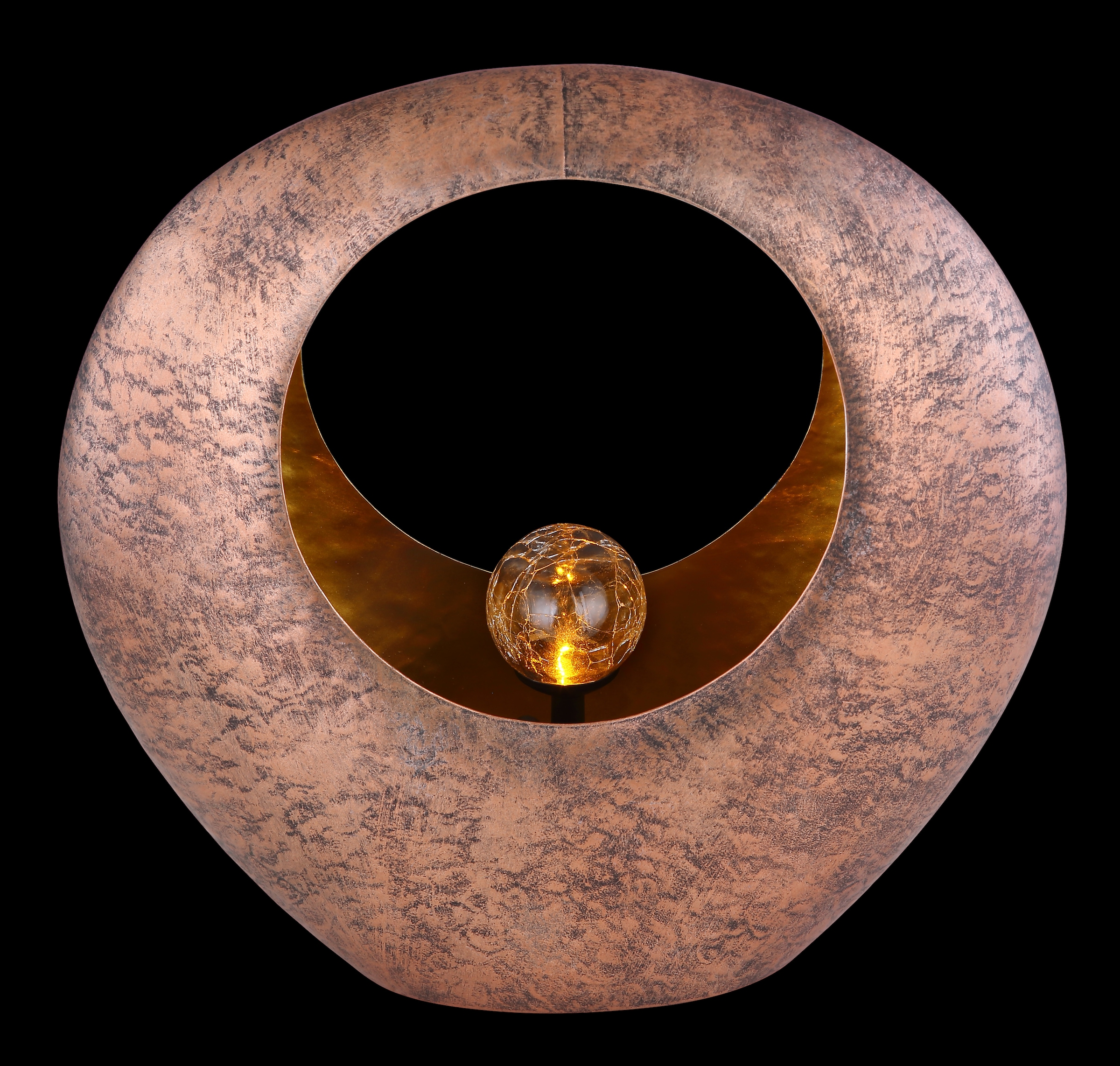 GLOBO LIGHTING LED Solarleuchte »SOLARLEUCHTE METALL MESSINGFARBEN, 1XLED-Modul« LED-Modul 1 Stk. Warmweiß Messing-Solarleuchte mit Glas crackle, Feuereffekt, LED 0.06W