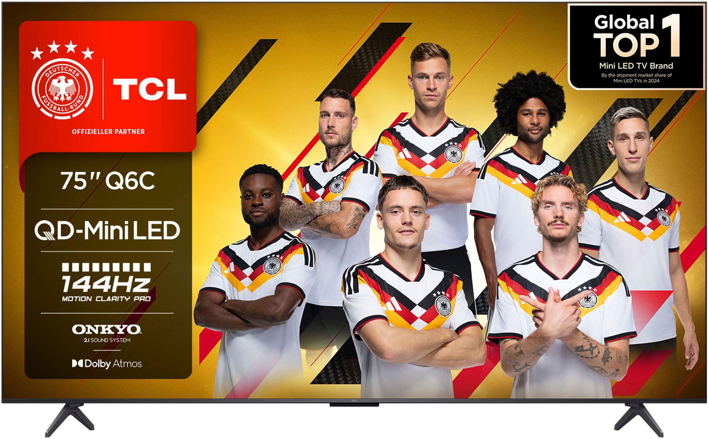TCL Mini-LED-Fernseher "75Q6CX2", Energieeffizienz: E (A-G), schwarz, 75 ″, Fernseher, 4K Multi-HDR Dolby Vision, 144Hz, ONKYO Dolby Atmos, Apple Airplay 2