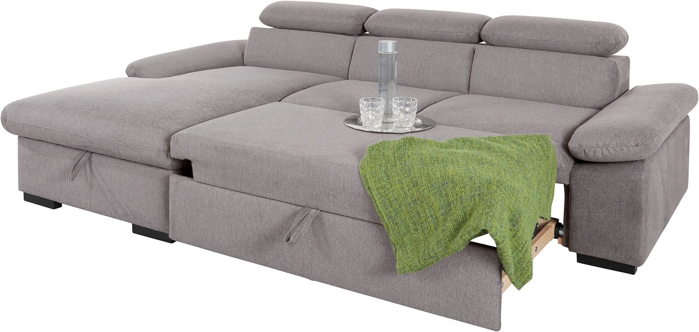 COTTA Ecksofa »Lola L-Form«, (Set, mit Hocker), mit Hocker & Kopfteilfunktion, wahlw. Bett- und Armteilfunktion