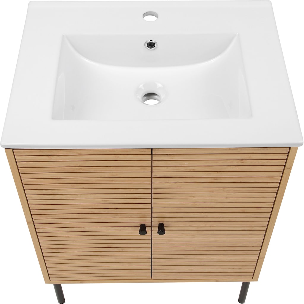 andas Waschtisch »Bali Badschrank mit Waschbecken«, Waschplatz aus Bambus mit 2 Türen, Breite 60cm Natur