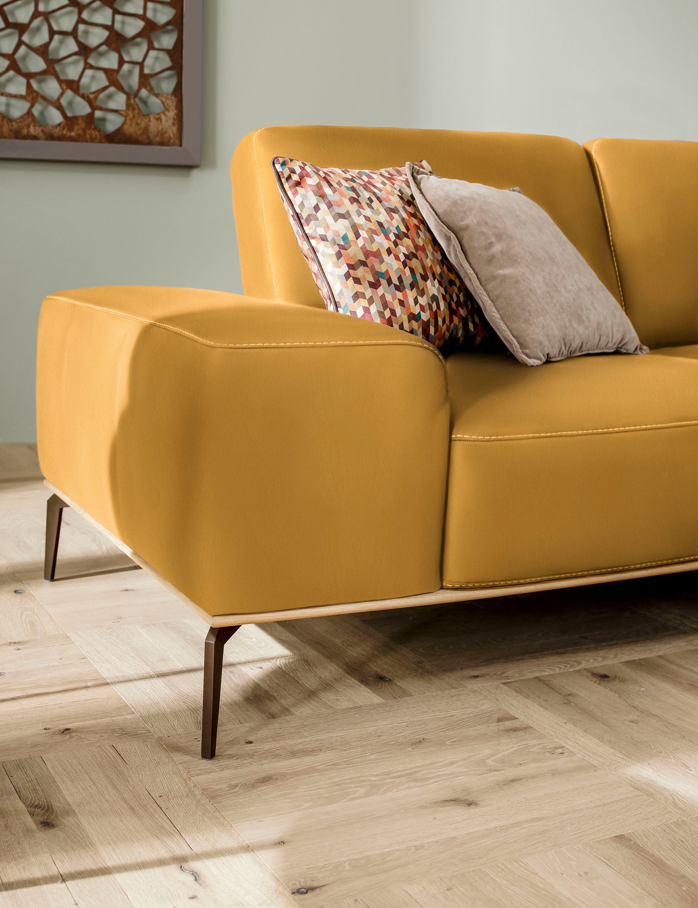 W.SCHILLIG Ecksofa »run, Designsofa mit tollem Sitzkomfort, L-Form«, mit Holzsockel, Füße in Bronze pulverbeschichtet, Breite 299 cm