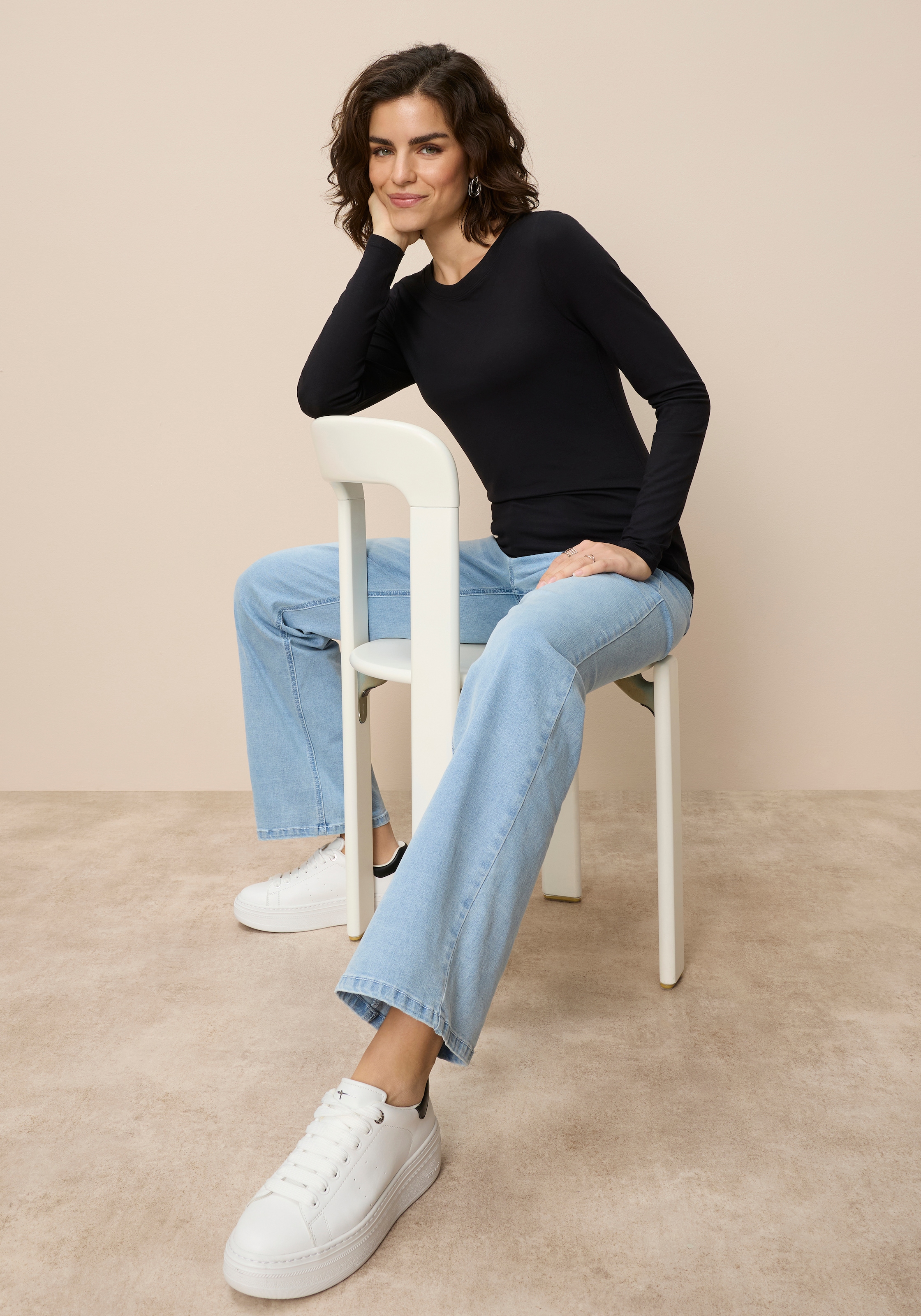 Tamaris Langarmshirt langärmliges Basicshirt mit Rundhalsausschnitt