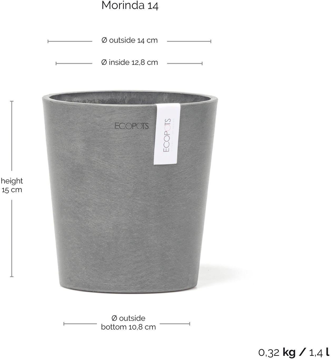 ECOPOTS Blumentopf »Morinda« ØxH: 14,2x16 cm