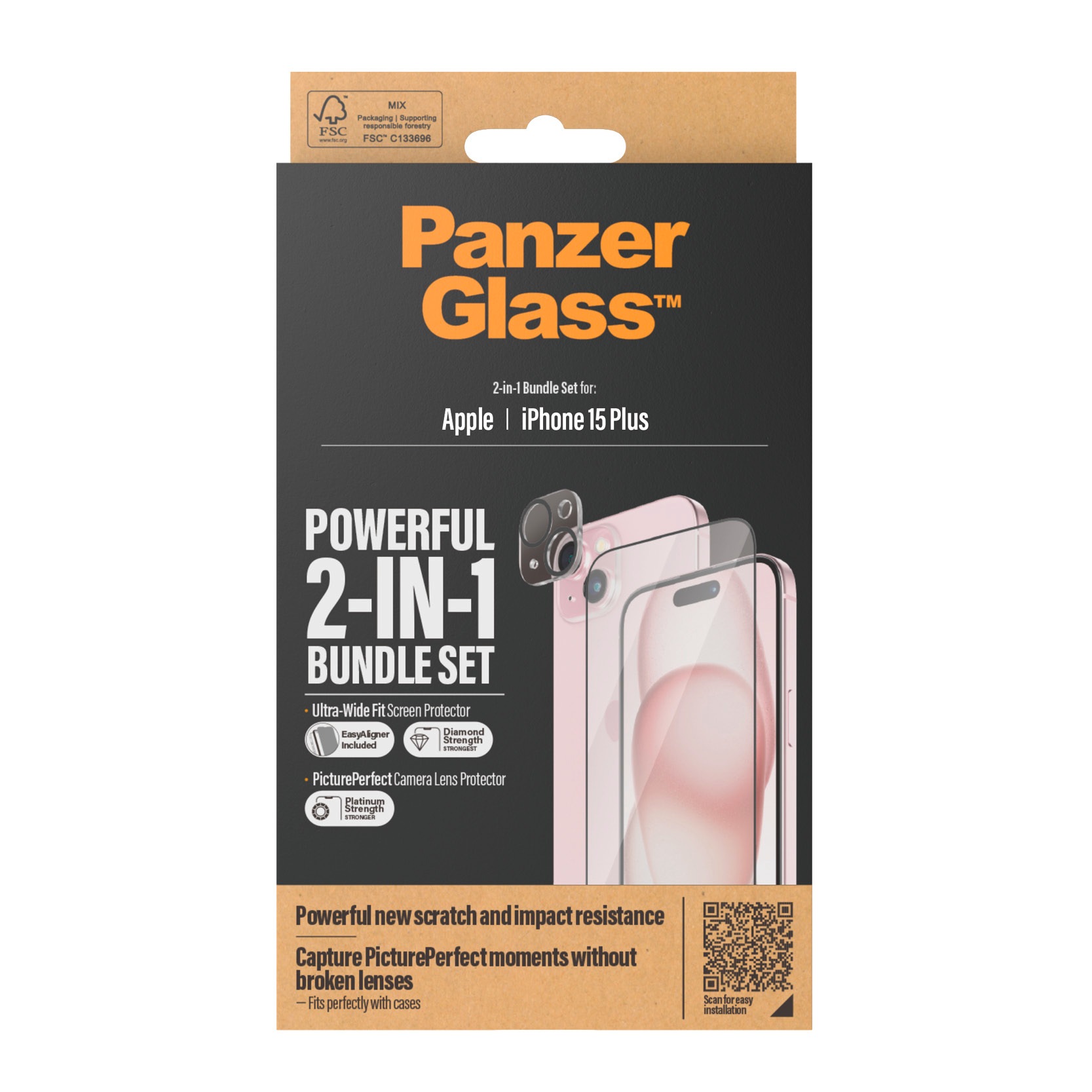 PanzerGlass Displayschutzglas »2-in-1-Pack Screen und Camera Protector«, für iPhone 15 Plus, Ultra Wide Fit