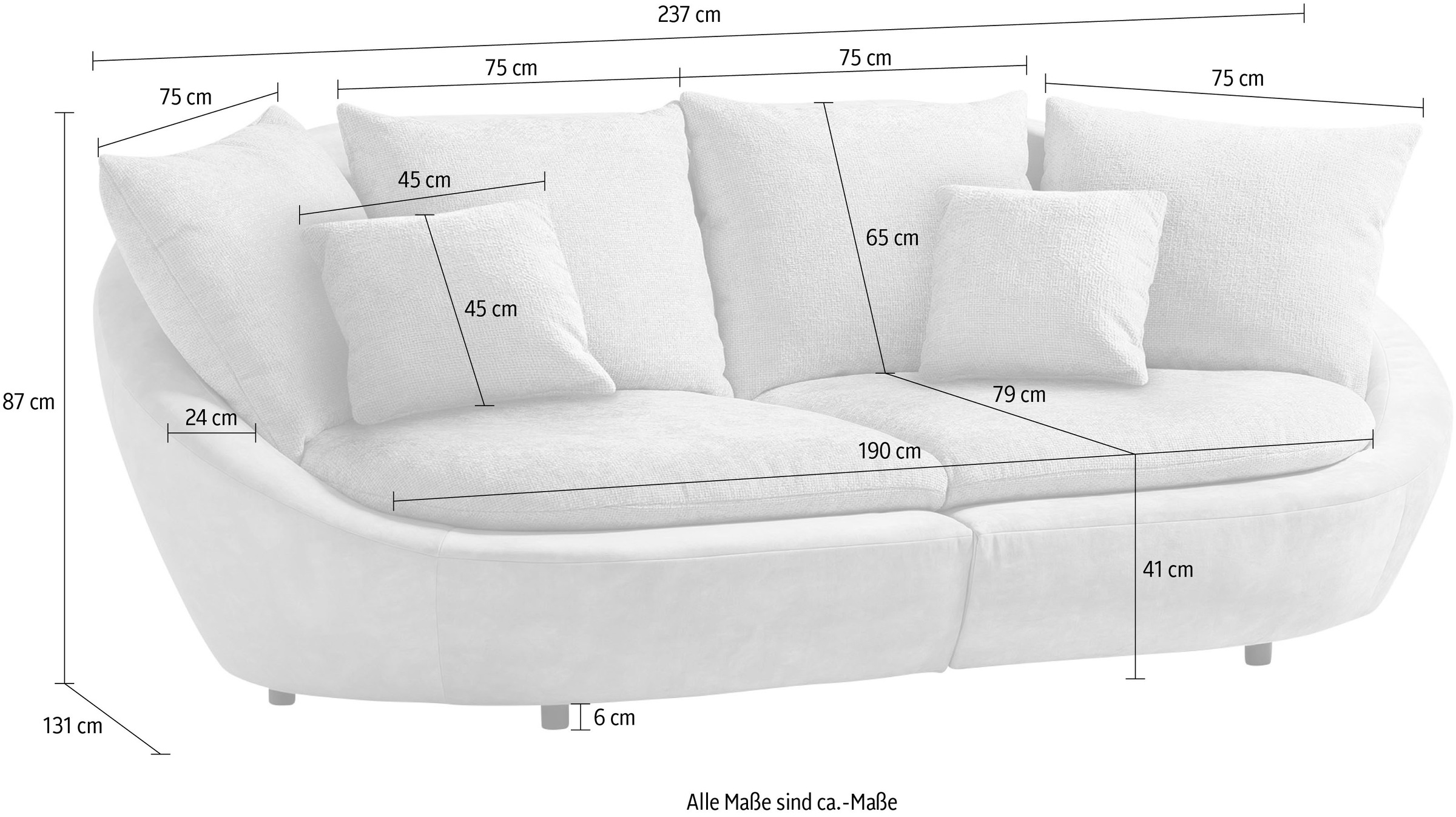 TRENDMANUFAKTUR Big-Sofa »Maui, inklusive 4 Rückenkissen und 2 Zierkissen, Designersofa«, Organische Form, Sofa frei im Raum stellbar, moderne Optik