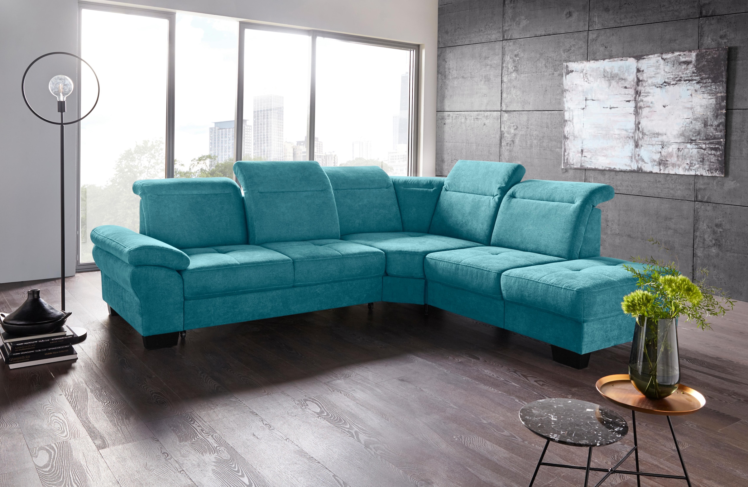 Places of Style Ecksofa »Cornwall L-Form«, incl. Sitztiefenverstellung, mit Bettfunktion und Kopfteilverstellung