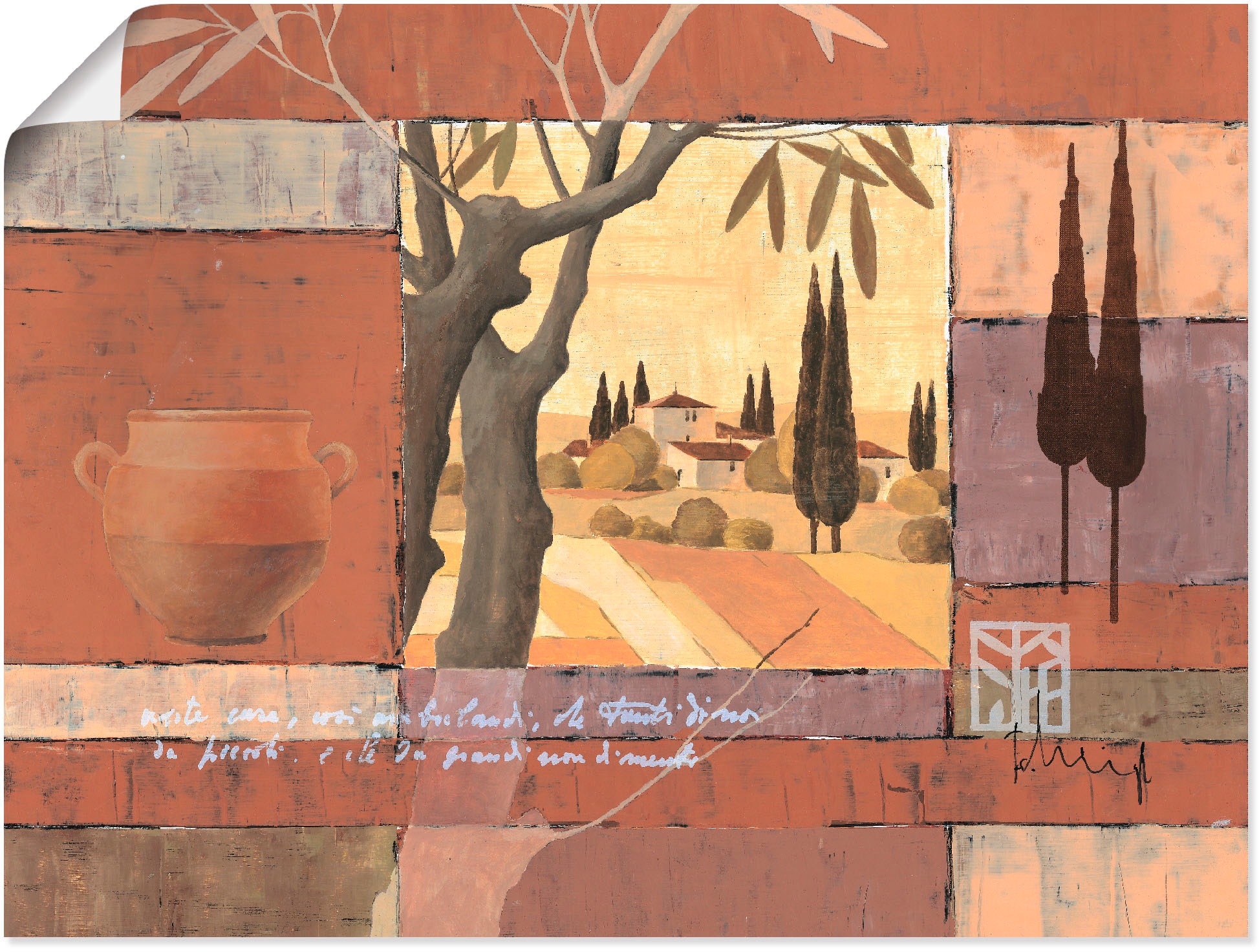 Black Friday Artland Wandbild »Mediterrane Kornfelder V«, Felder, (1 St.),  als Leinwandbild, Wandaufkleber oder Poster in versch. Größen | BAUR