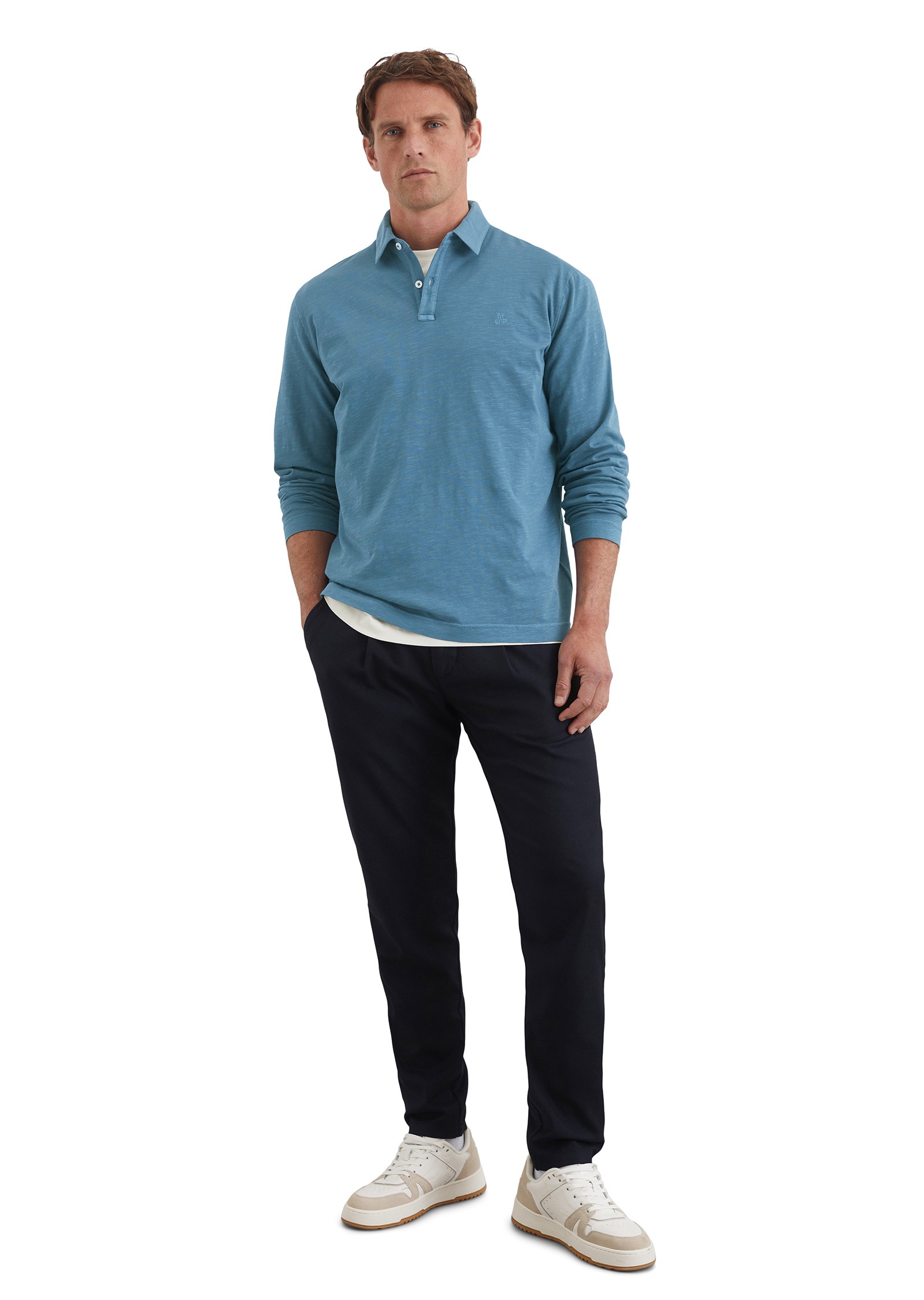 Marc O'Polo Langarm-Poloshirt »in softem Slub-Jersey«
