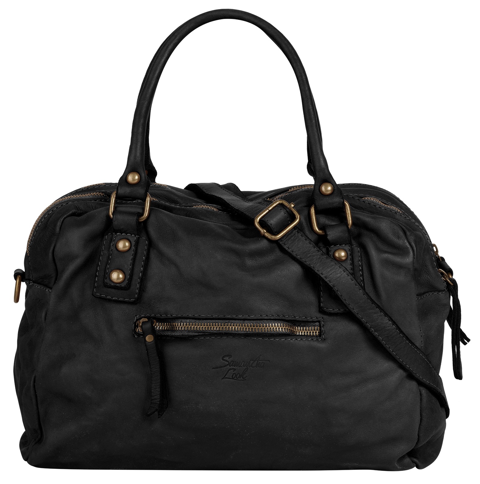 Shopper SAMANTHA LOOK, Damen, Gr. B/H/T: 37cm x 26cm x 13cm onesize, schwarz, Leder, leicht glänzend, unifarben, Taschen Shopper, echt Leder, Made in Italy 2
