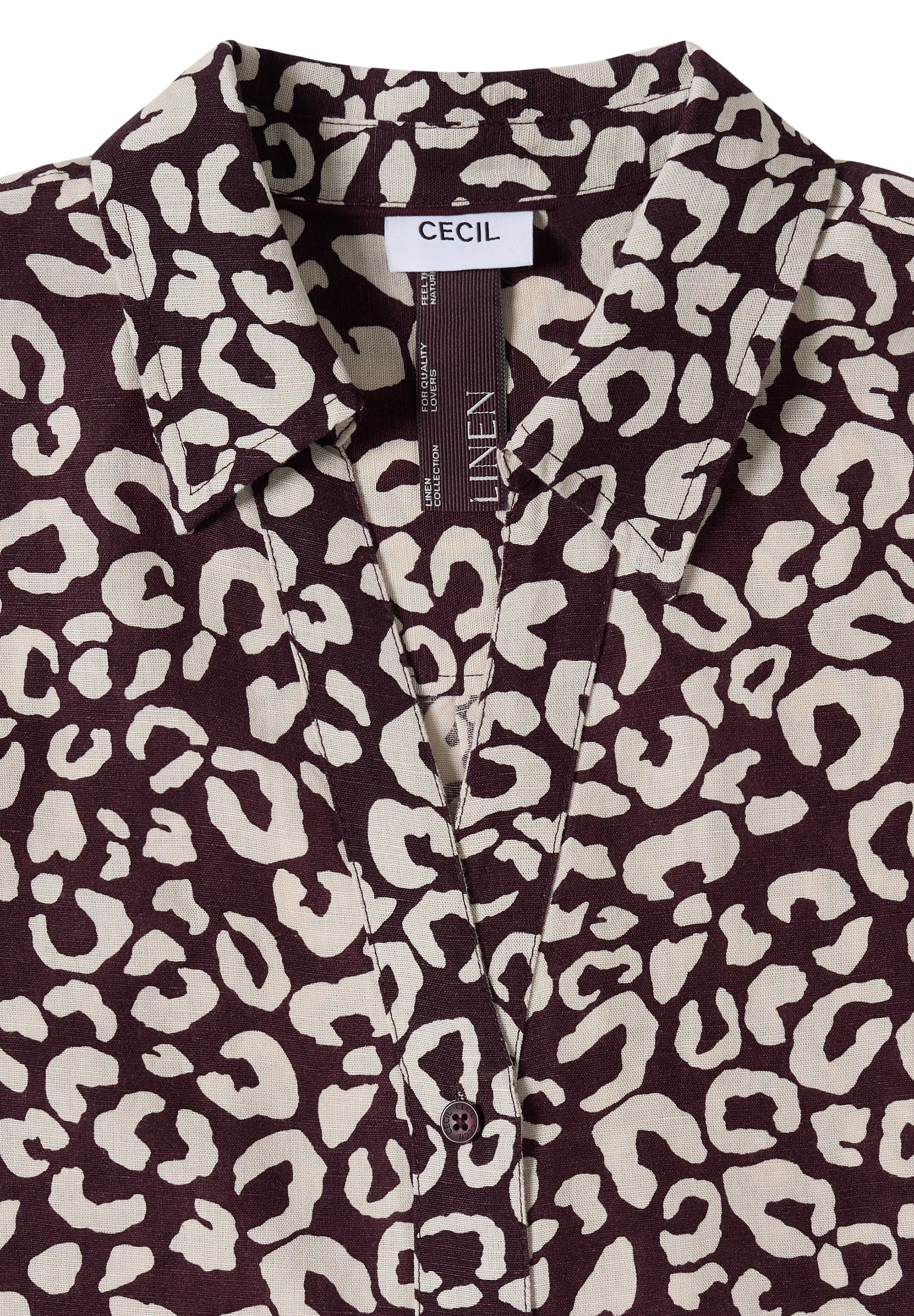 Cecil Druckbluse Sommerbluse mit Leo-Print aus Leinenmix