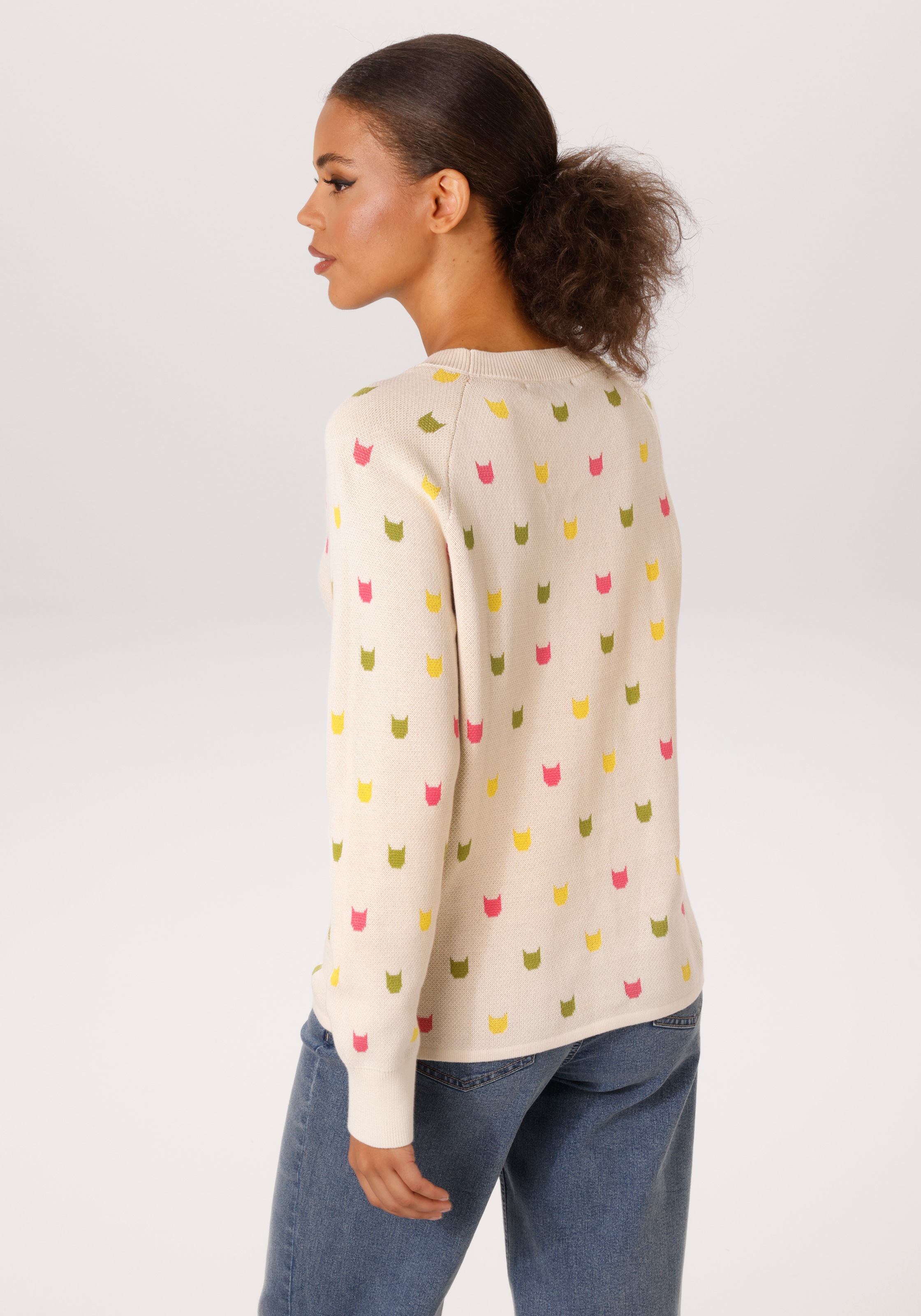 Aniston CASUAL Strickpullover mit eingestrickten grafischen Katzenköpfen - günstig online kaufen