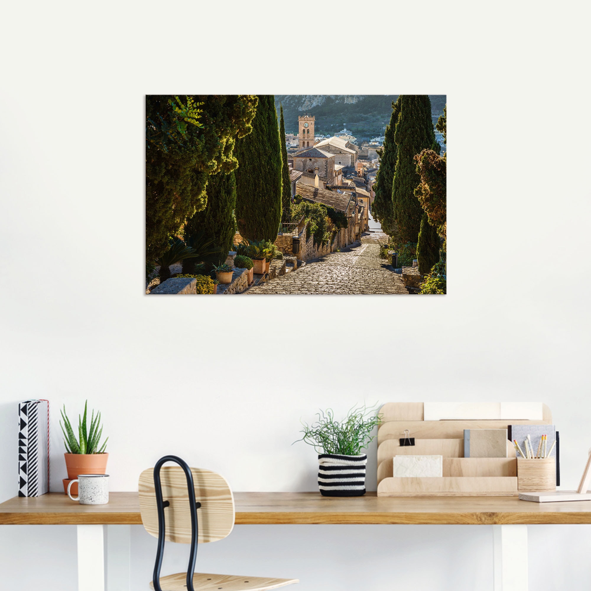 Poster vom in (1 »Blick St.), Mallorca, auf Leinwandbild, als Pollenca«, Kalvarienberg | Wandaufkleber Wandbild versch. oder BAUR Artland Größen Alubild, bestellen