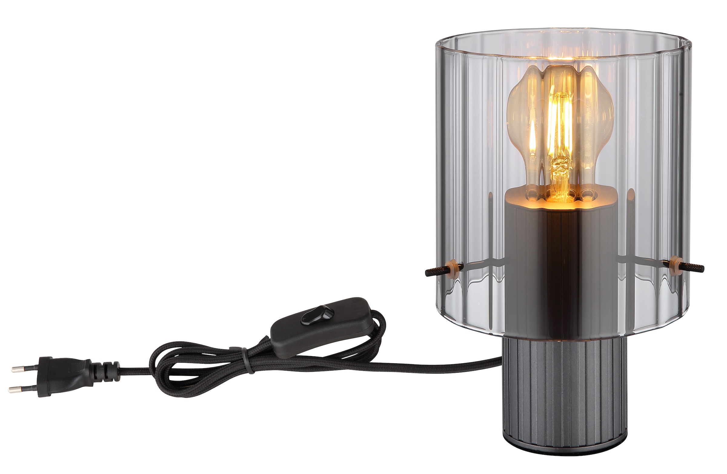 GLOBO LIGHTING Tischleuchte »TULIVAR«, Leuchtmittel E27 | ohne Leuchtmittel, Tischlampe/Glas rauchfarben/Rillen/Wohnzimmer/Schlafzimmer