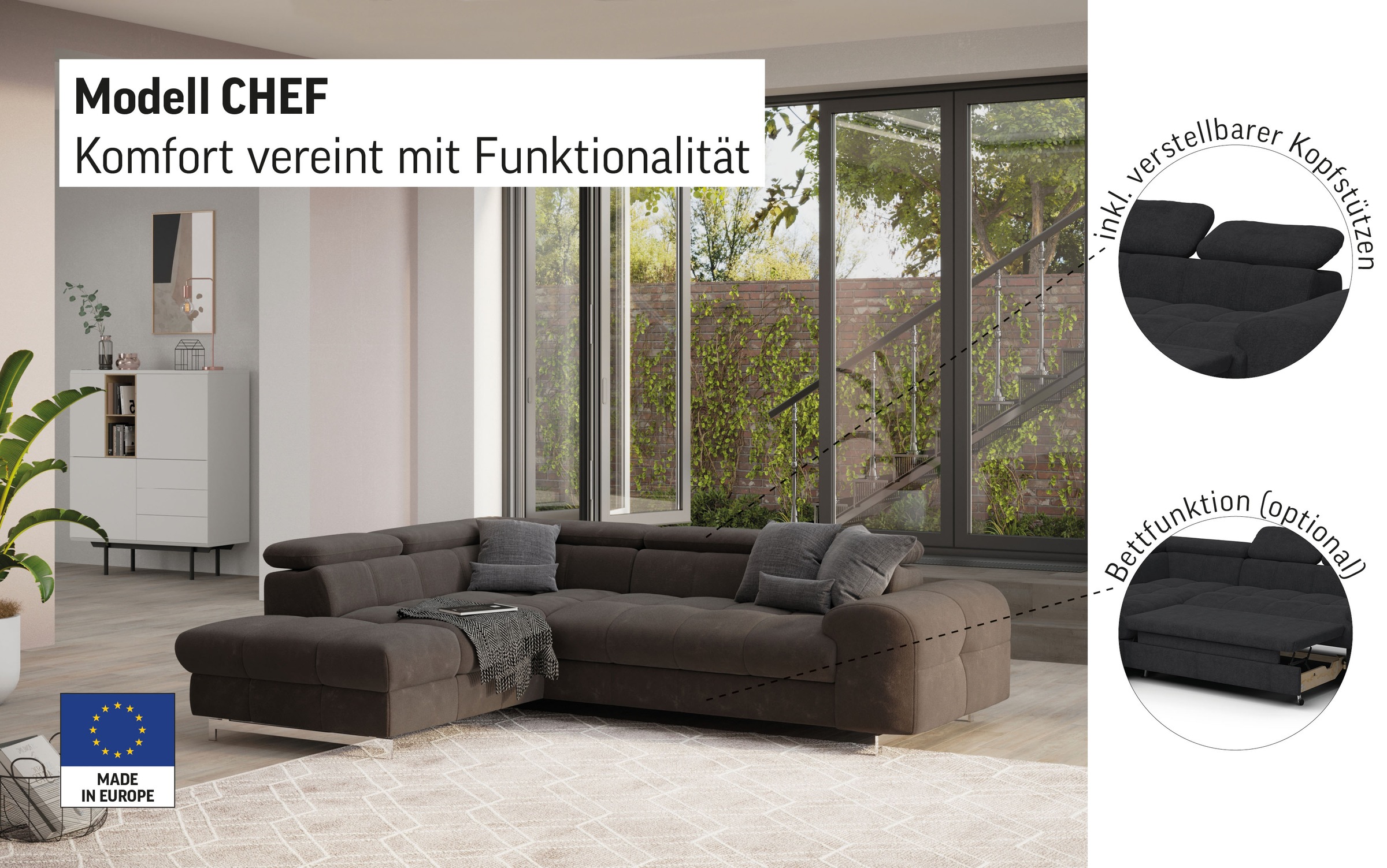 COTTA Ecksofa "Chef L-Form", mit Kopfteilverstellung, edle Metallkufen, wah günstig online kaufen