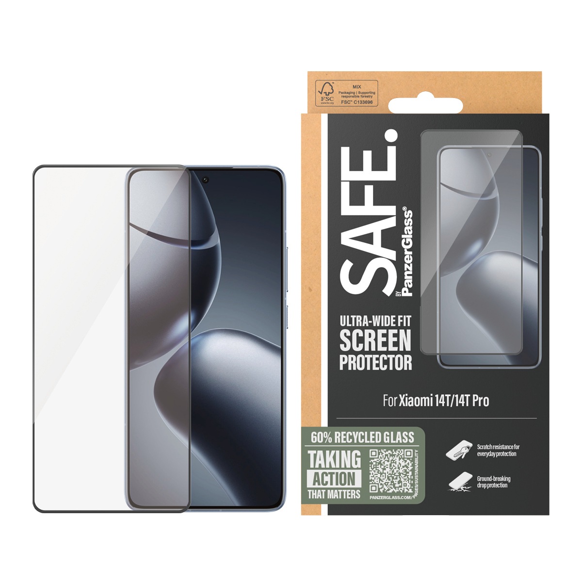 SAFE by PanzerGlass Displayschutzglas »Ultra-Wide Fit Screen Protector«, für Xiaomi 14T-Xiaomi 14T Pro, Displayschutzfolie, Schutzfolie, Bildschirmschutz, kratz- & stoßfest