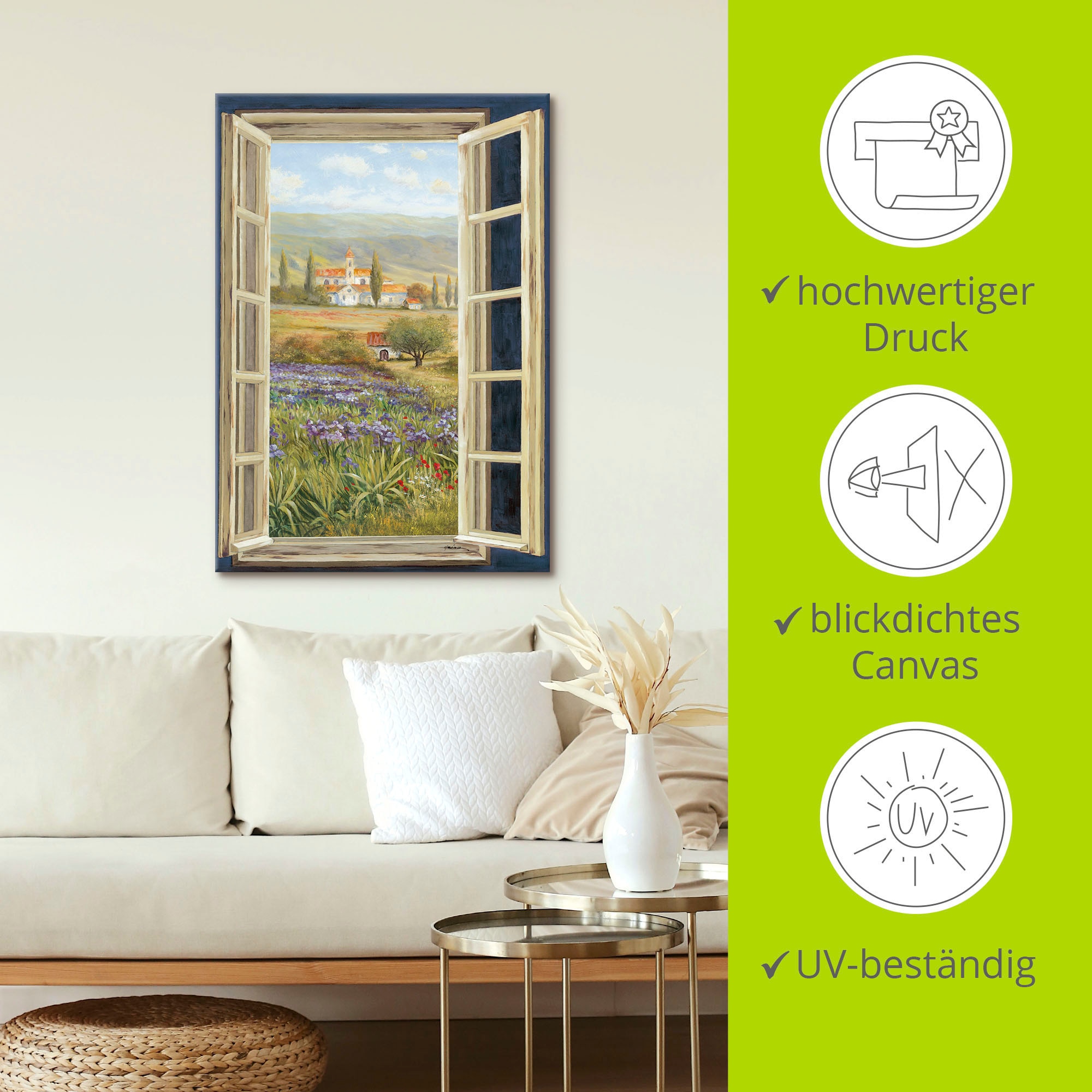 Artland Wandbild »Provence Fensterblick«, Bilder von Europa, (1 St.), als Alubild, Outdoorbild, Leinwandbild, Poster in verschied. Größen