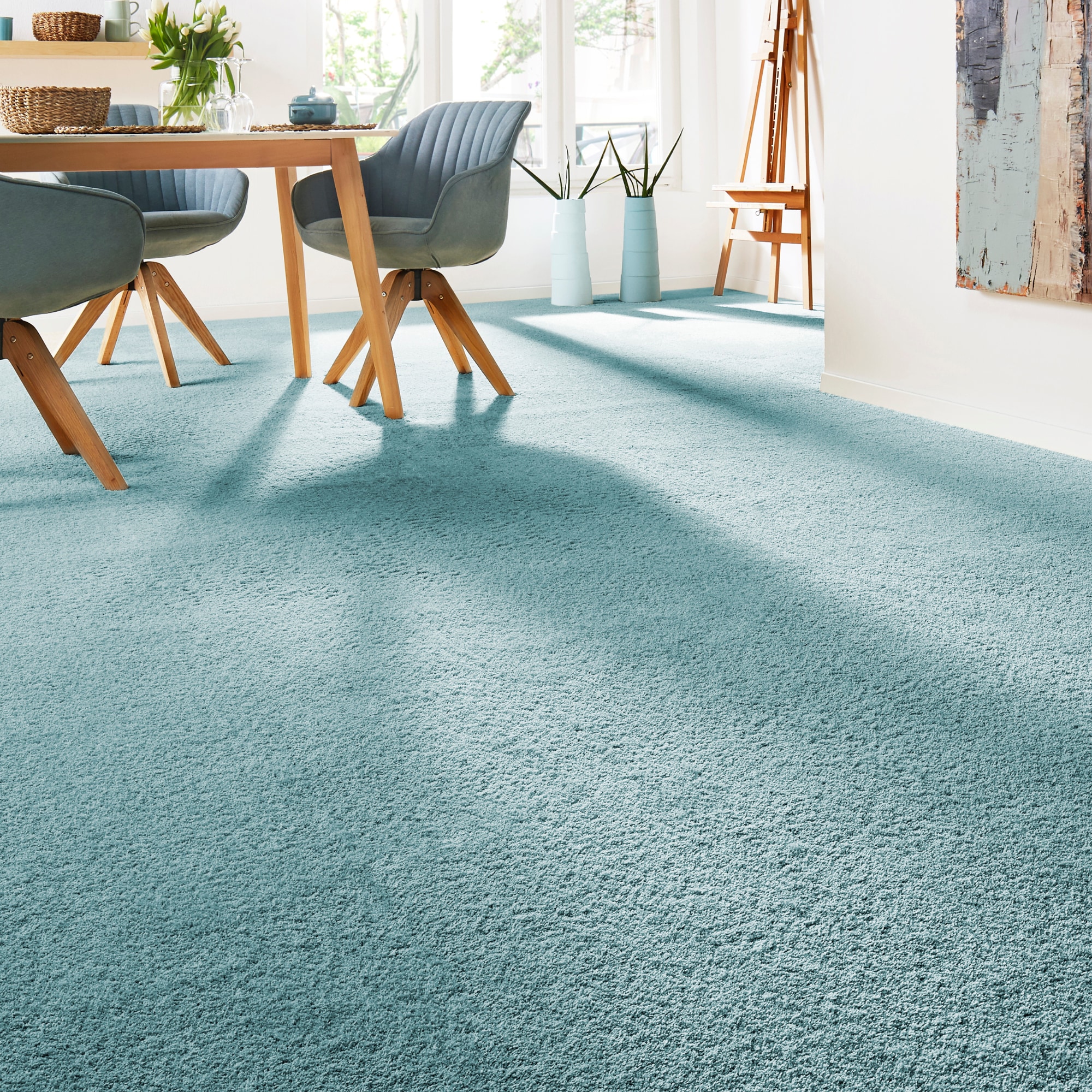 ANDIAMO Teppichboden "Verona, Velours, Made in Belgium", B : 500cm 1 Stk., 6mm, L: 600cm, blau, Schlafzimmer, Teppiche, Uni Farben, Breite 400 cm