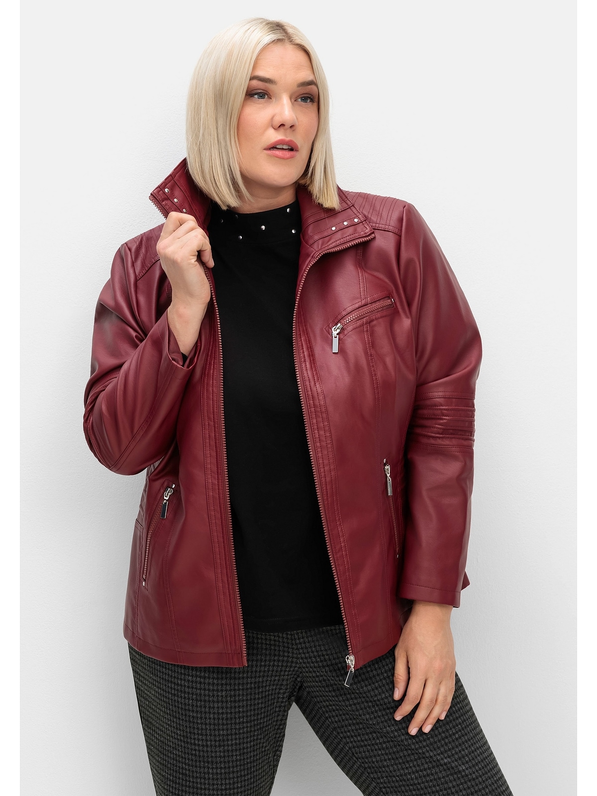 Sheego Lederimitatjacke "Große Größen", ohne Kapuze, im Bikerlook günstig online kaufen