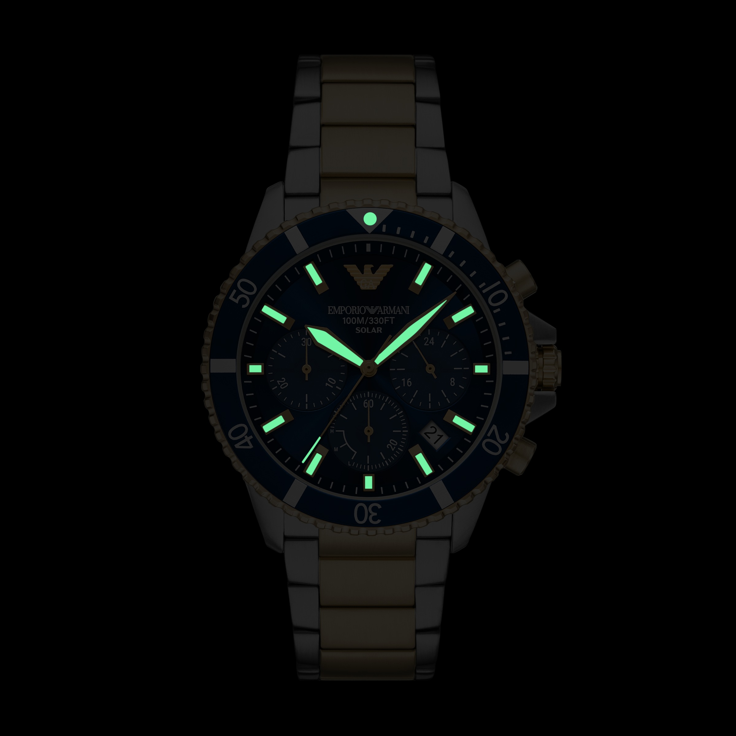 Emporio Armani Chronograph »WORLD EXPLORER« Armbanduhr, Solar, Herrenuhr, Edelstahlarmband, analog, Tag