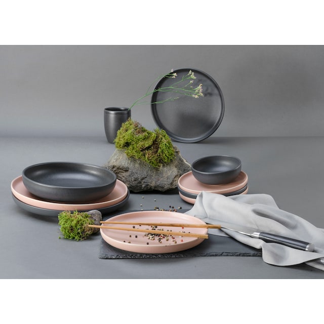 CreaTable Tafelservice »Uno Rusty Rose + Black,«, (Set, 8 tlg.), seidenmatte  Glasur | BAUR