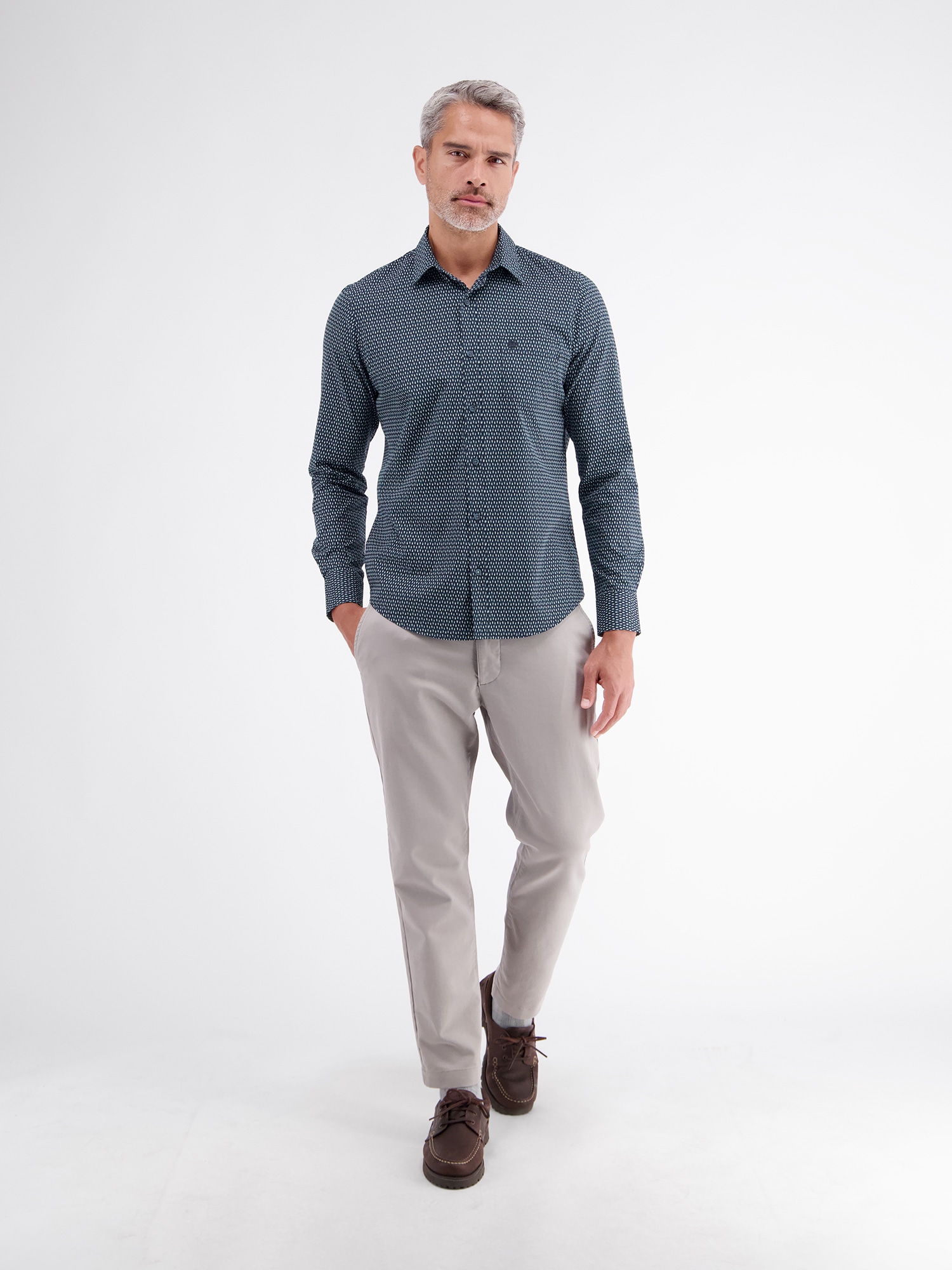 LERROS Langarmhemd »Sportliches Herrenhemd mit modernem Minimalprint-Design«