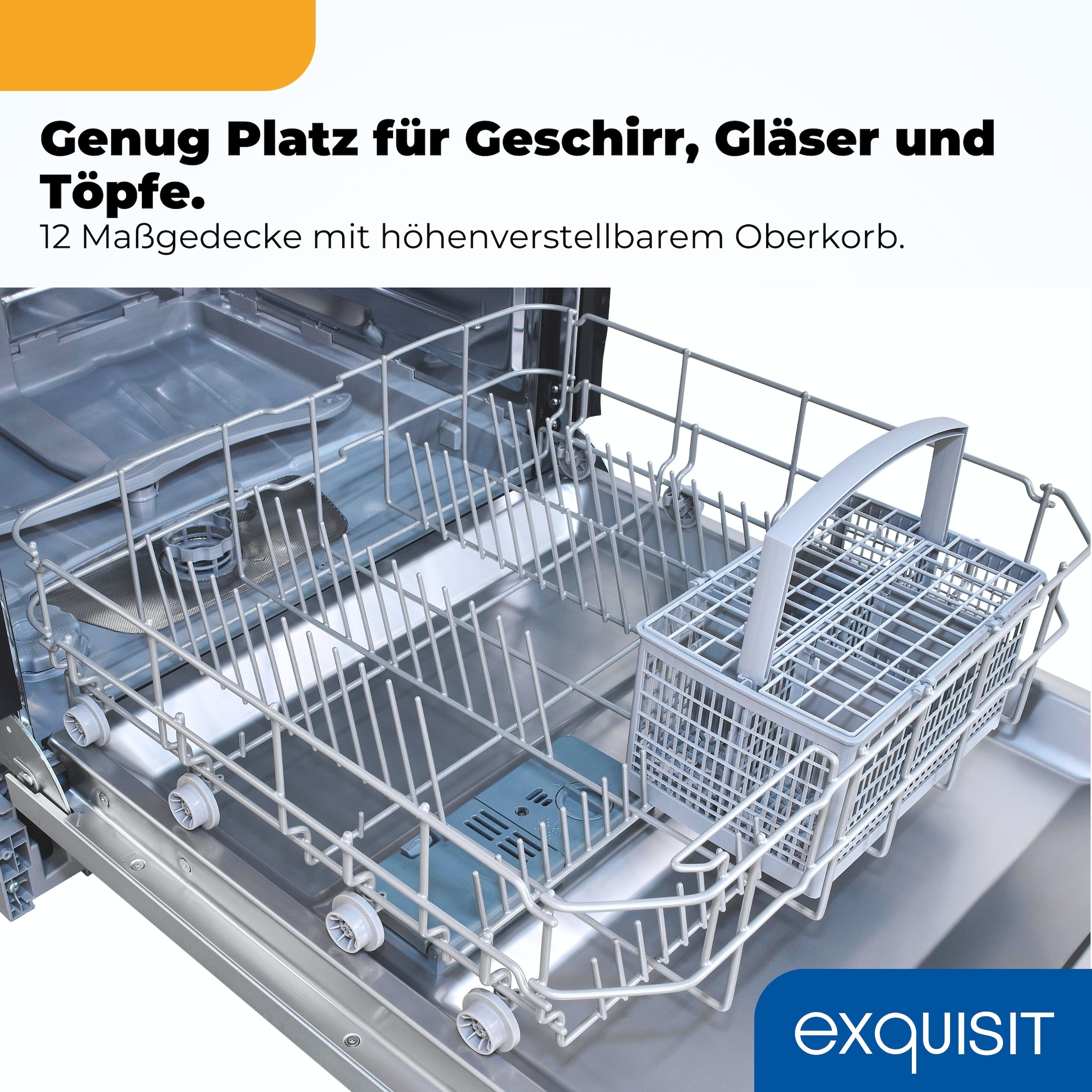 exquisit teilintegrierbarer Geschirrspüler 6312 »EGSP6312-EB-030E inox« 11 l 12 tlg. Maßgedecke 12 Maßgedecke & flüsterleise 49 dB – stark und angenehm ruhig