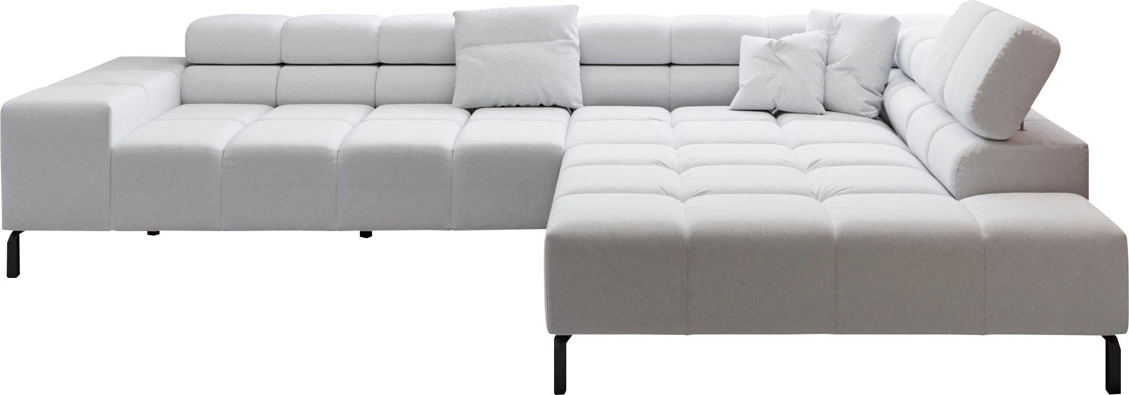 INOSIGN Ecksofa »Ancona New, wahlweise motorische Sitztiefenverstellung, auch in Cord«, feine Steppung, mit Kopfteilverstellung, 3 Zierkissen, L-Form