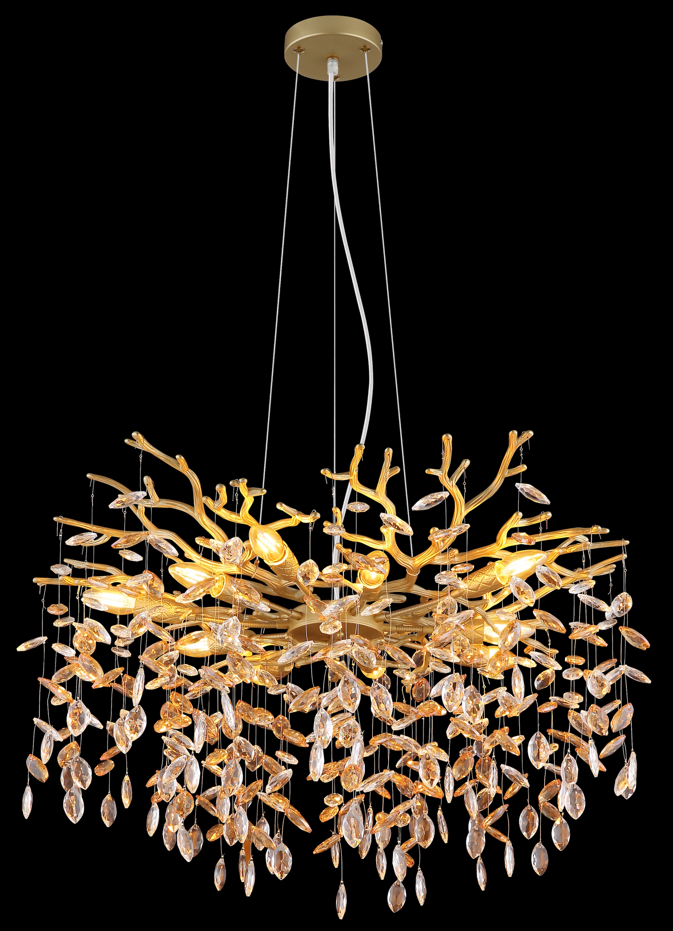 GLOBO LIGHTING Hängeleuchte »QUEENA« E14 1 Stk. Goldfarbener Luster mit Glaskristallen amber, Flexo, höhenverstellbar