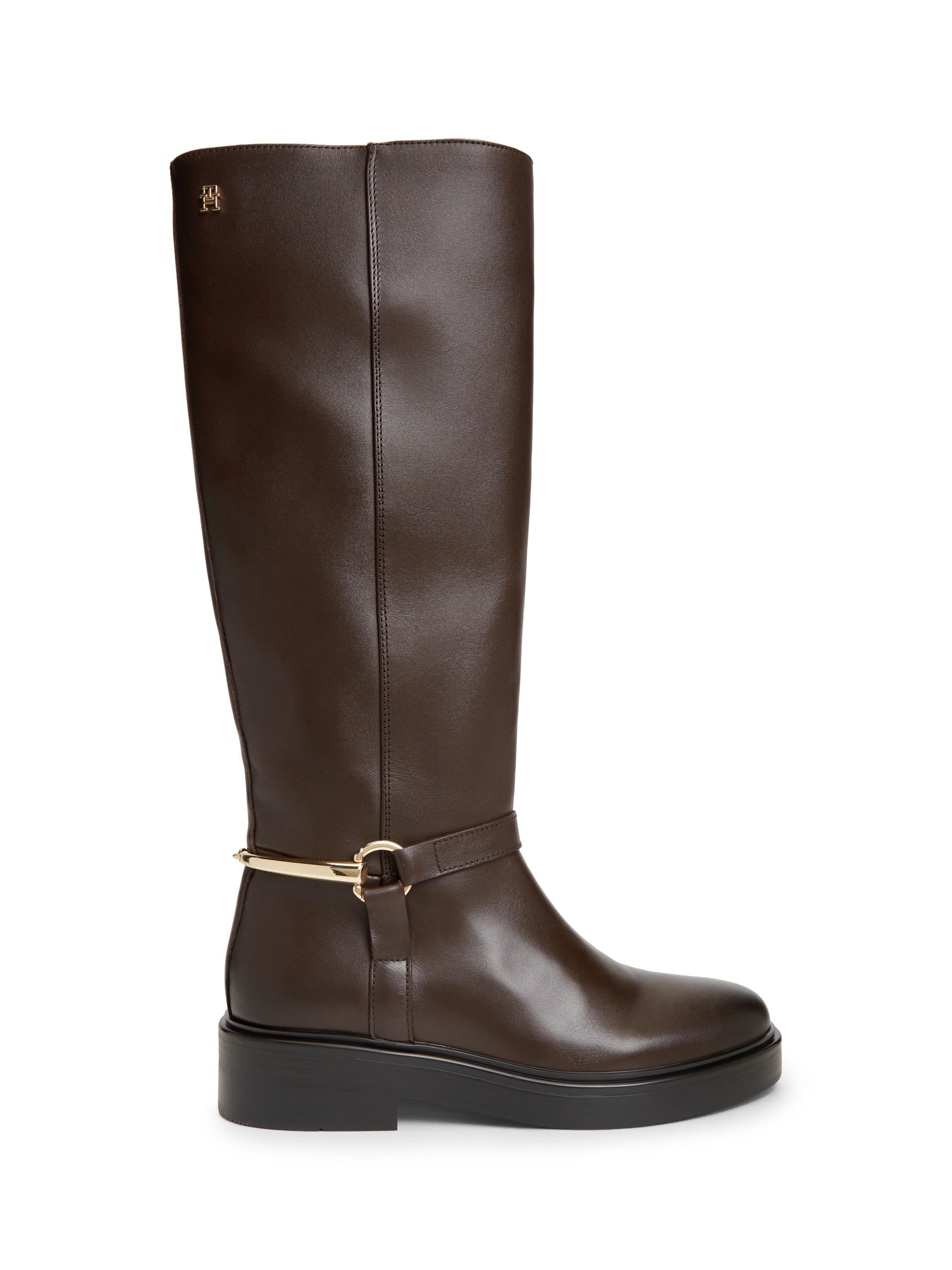 Tommy Hilfiger Stiefel »TH STUD LEATHER KNEE RIDING BOOT«  Blockabsatz, Langschaftstiefel mit goldfarbener Zierspange