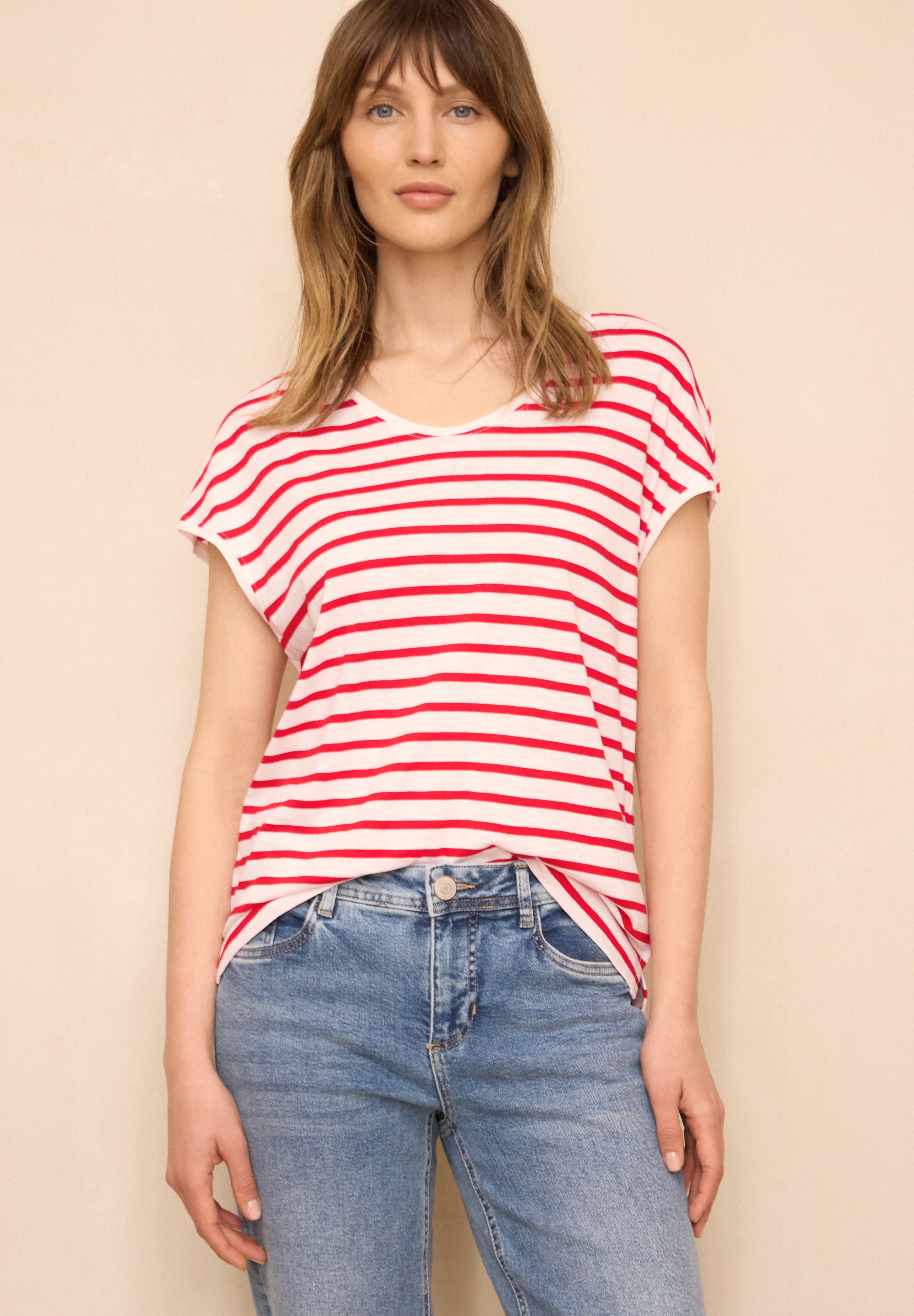 STREET ONE STUDIO V-Shirt im Streifen-Design
