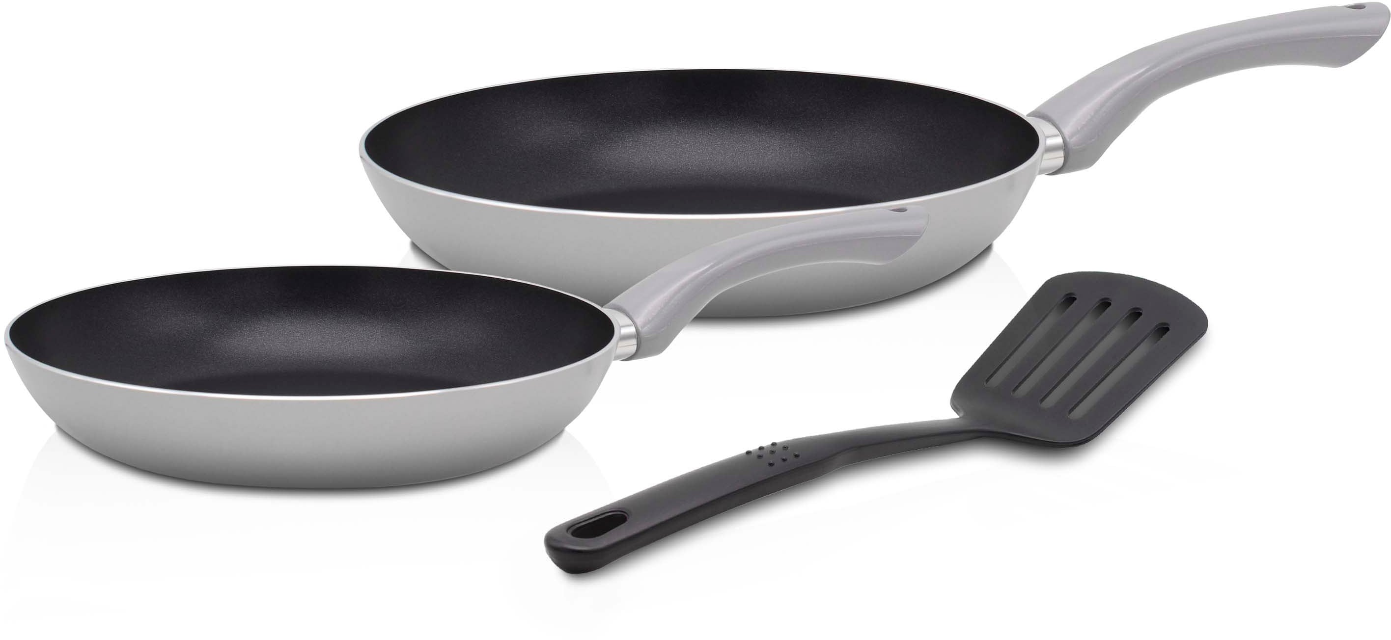 Krüger Pfannen-Set "Aluminium Pfannenset London, 3 tlg." Aluminium Set, je 1 Bratpfanne Ø 20 / 28 cm, 1 Pfannenwender, 3 Stk. tlg. für Induktions-Kochfelder geeignet