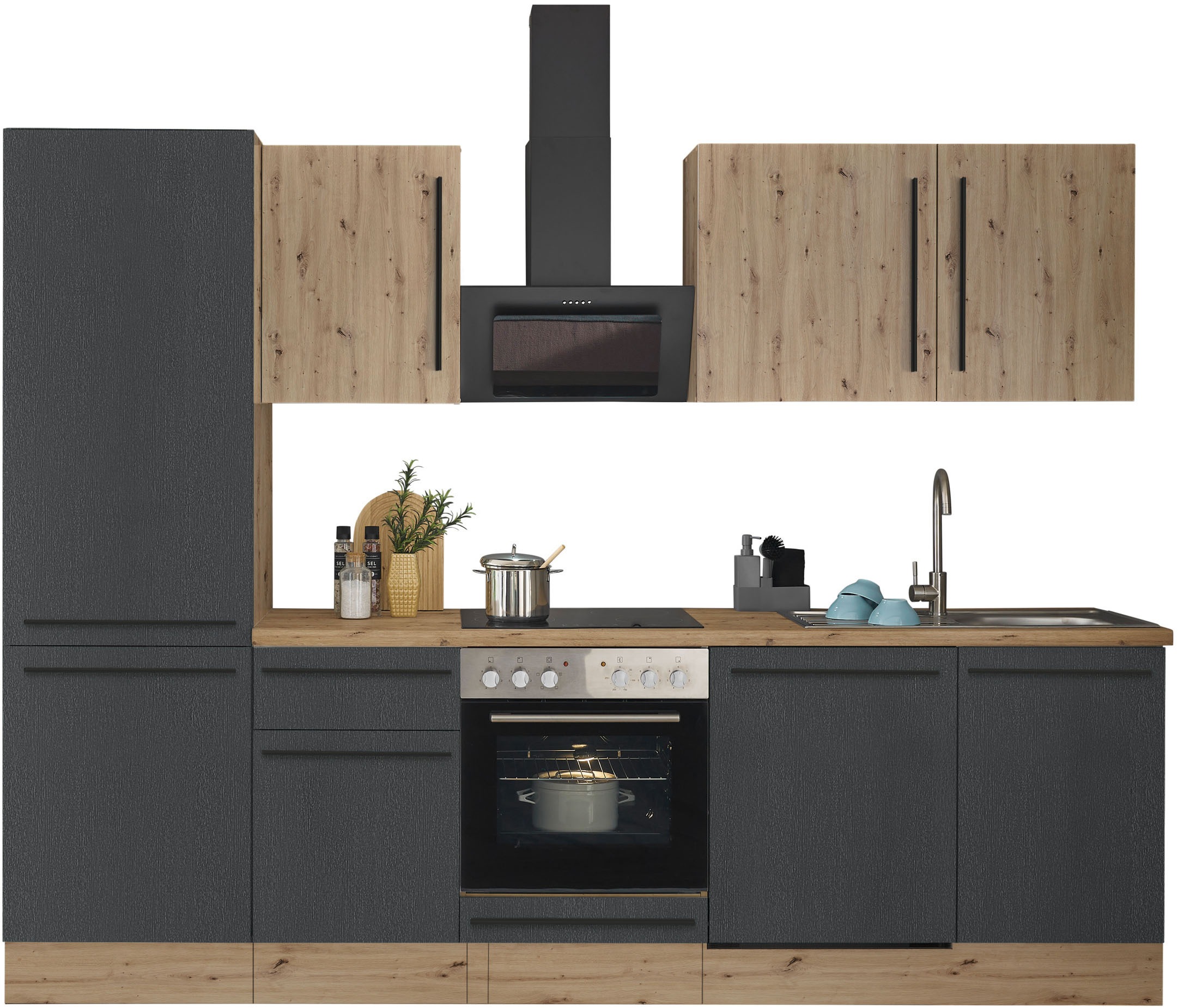 KOCHSTATION "KS-Florida mit 38mm starker Arbeitsplatte" Breite 280 cm, wahlweise mit E-Geräten, Soft-Close-Funktion