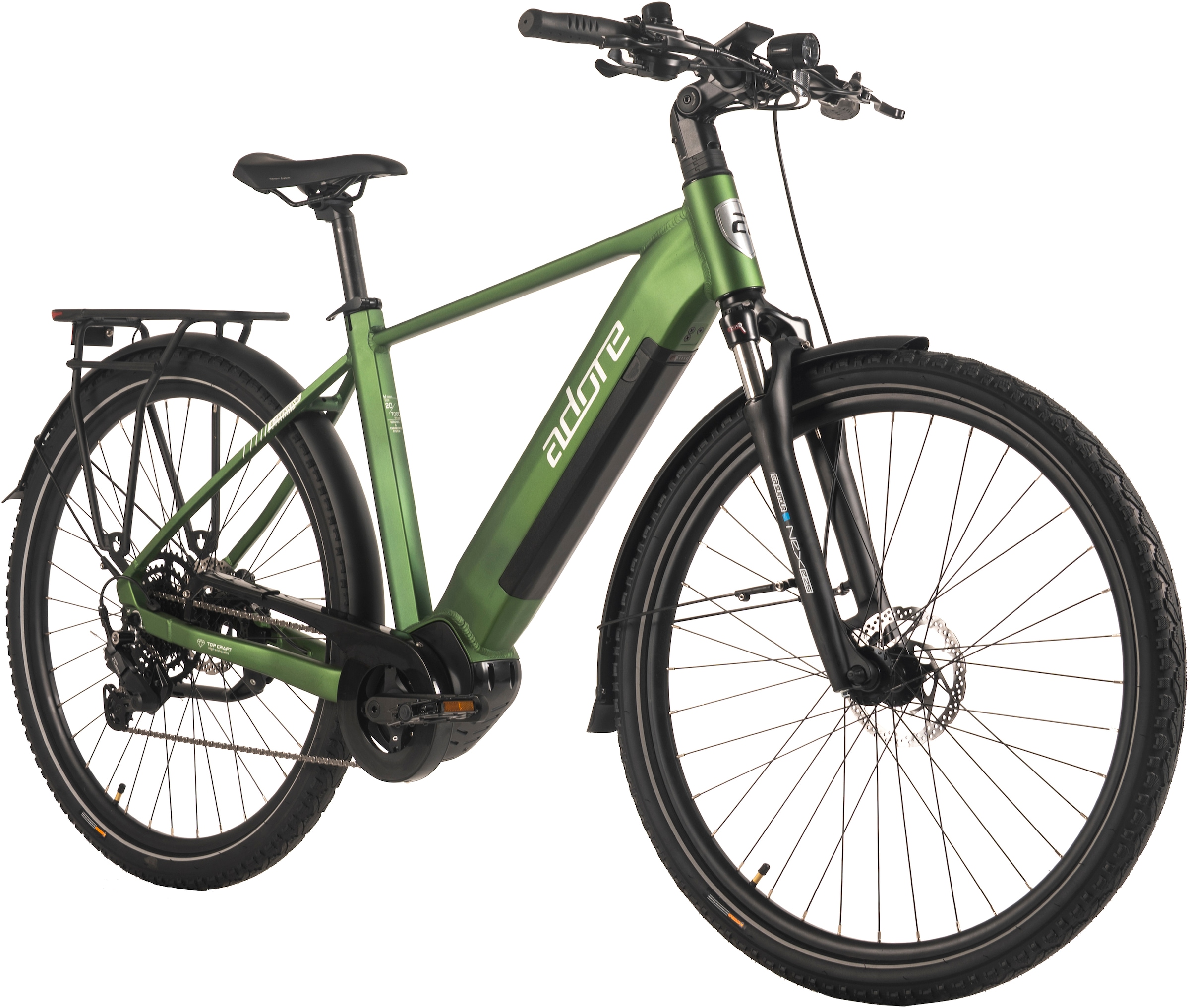 Adore E-Bike »28" Alu Trekking E-Bike ATX-670 Mittelmotor 60NM / 15Ah Grün matt«, 9 Gang, Shimano, Cues, Mittelmotor 250 W