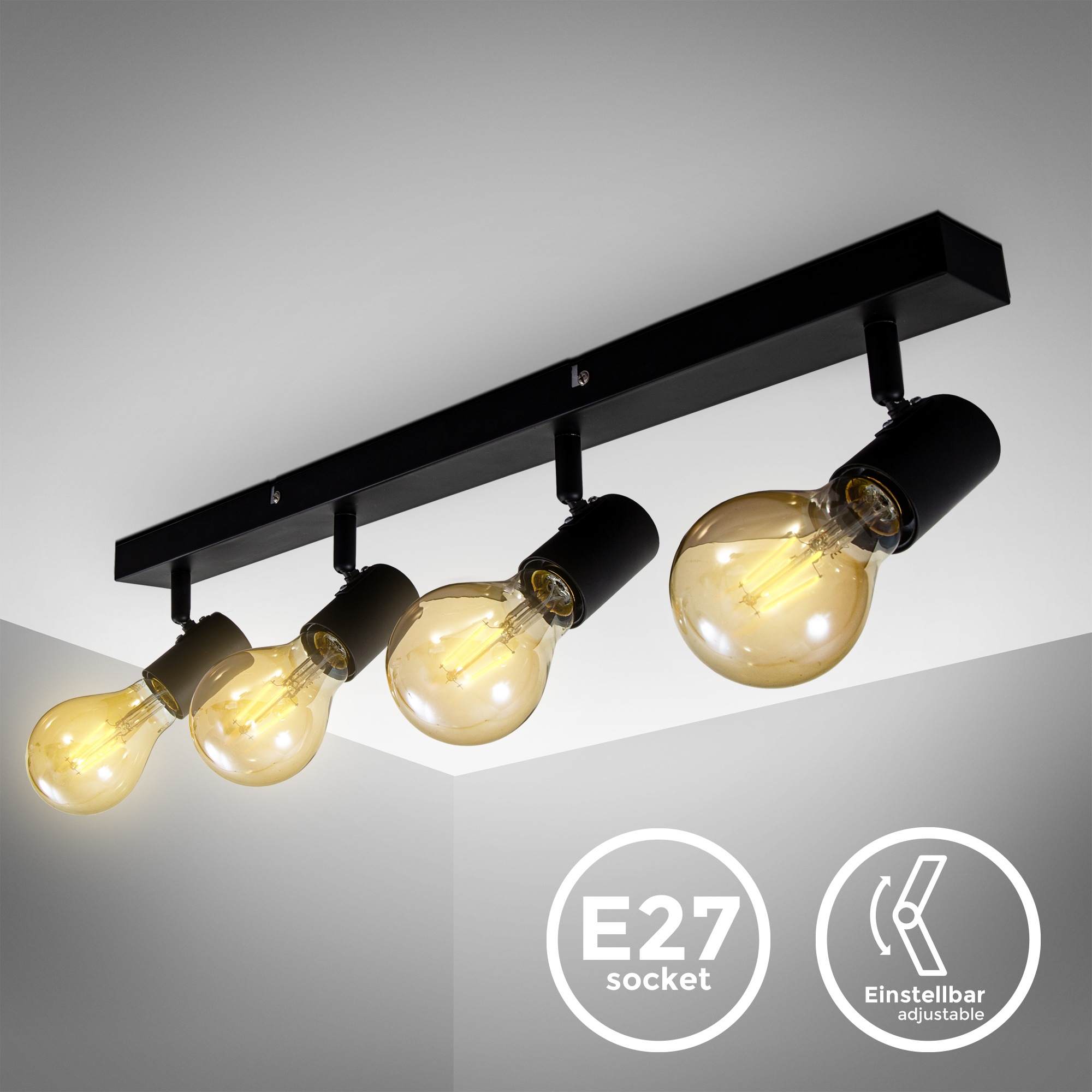 B.K.Licht Deckenspots »BK_DS1267 Landhausstil Deckenlampe, Schwenkbar, Retro«, 4 flammig, Leuchtmittel E27 | ohne Leuchtmittel, 4-flammig, ohne Leuchtmittel (max. 60W)