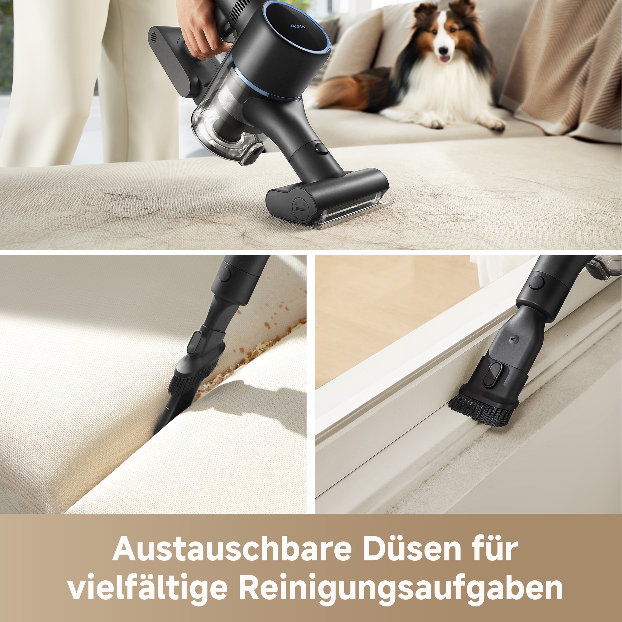 Mova Akku-Bodenstaubsauger »Mova S4 Detect, Kabelloser Vacuumsauger«, 20.000Pa Saugleistung/ Bürste mit LED-Leuchten/ Vielseitige Aufsätze