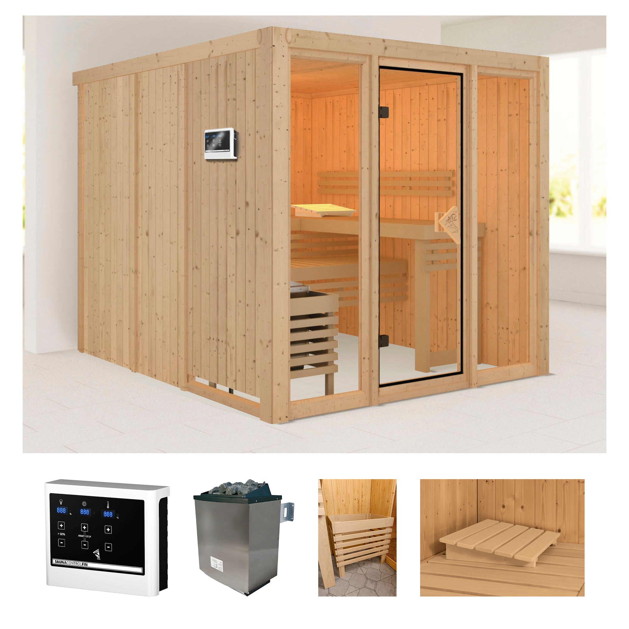 welltime Sauna "Artja" Set, Ofen 9 KW externe Strg easy
