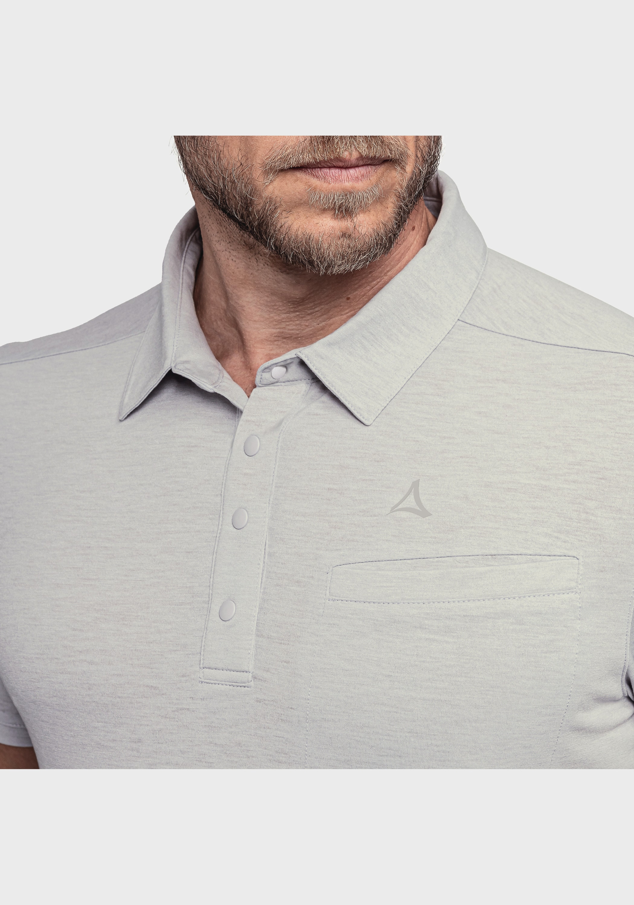 Poloshirt SCHÖFFEL "Polo Shirt Ramseck M", Herren, Gr. 54, grau (9180, grau), Oberstoff: 77% Polyester, 18% Lyocell, 5% Elasthan, V-Ausschnitt, Shirts