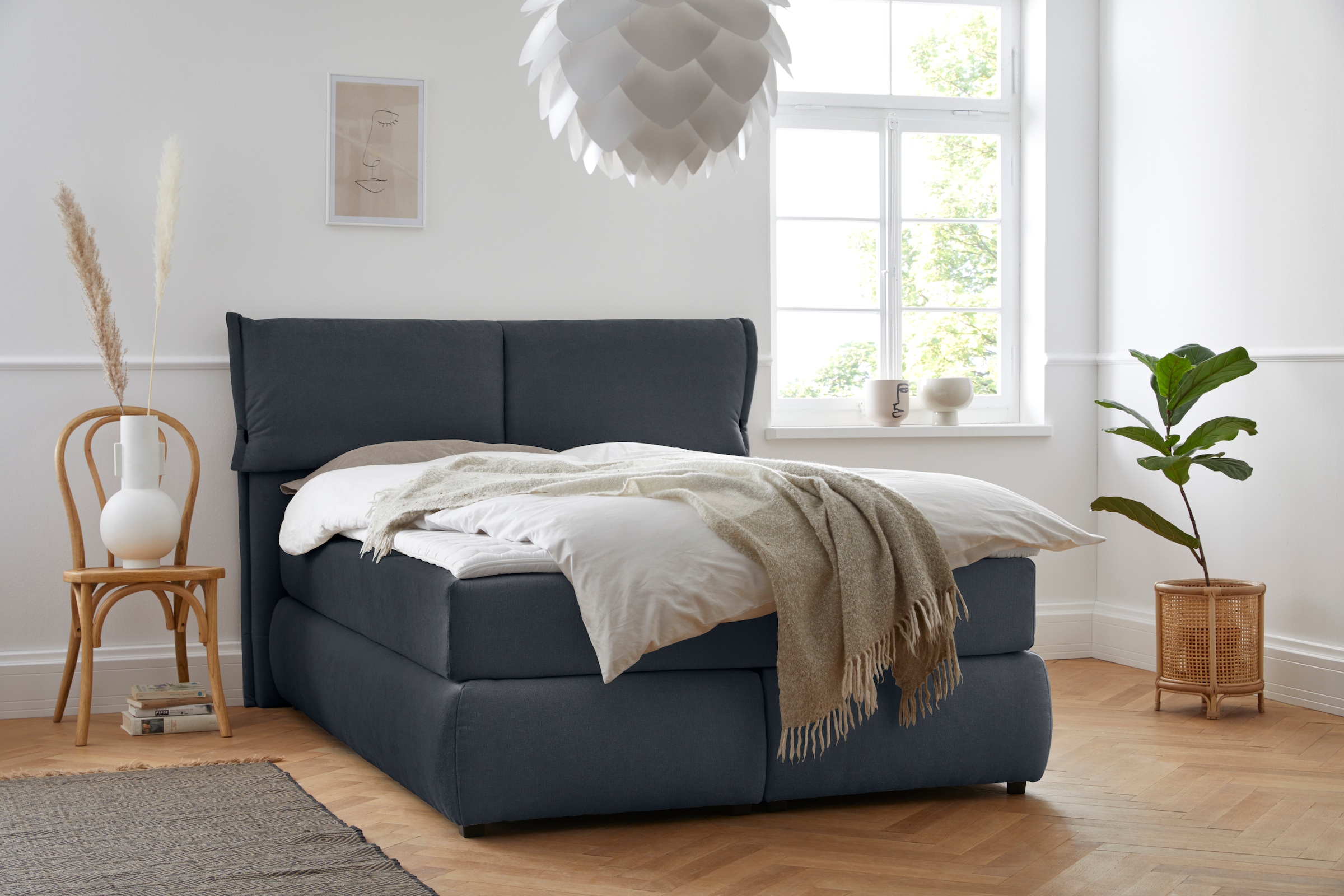 OTTO home Boxspringbett "Jenson" in 4 Farben, 4 Breiten, 3 Matratzenarten in 2 Härtegraden, Topper