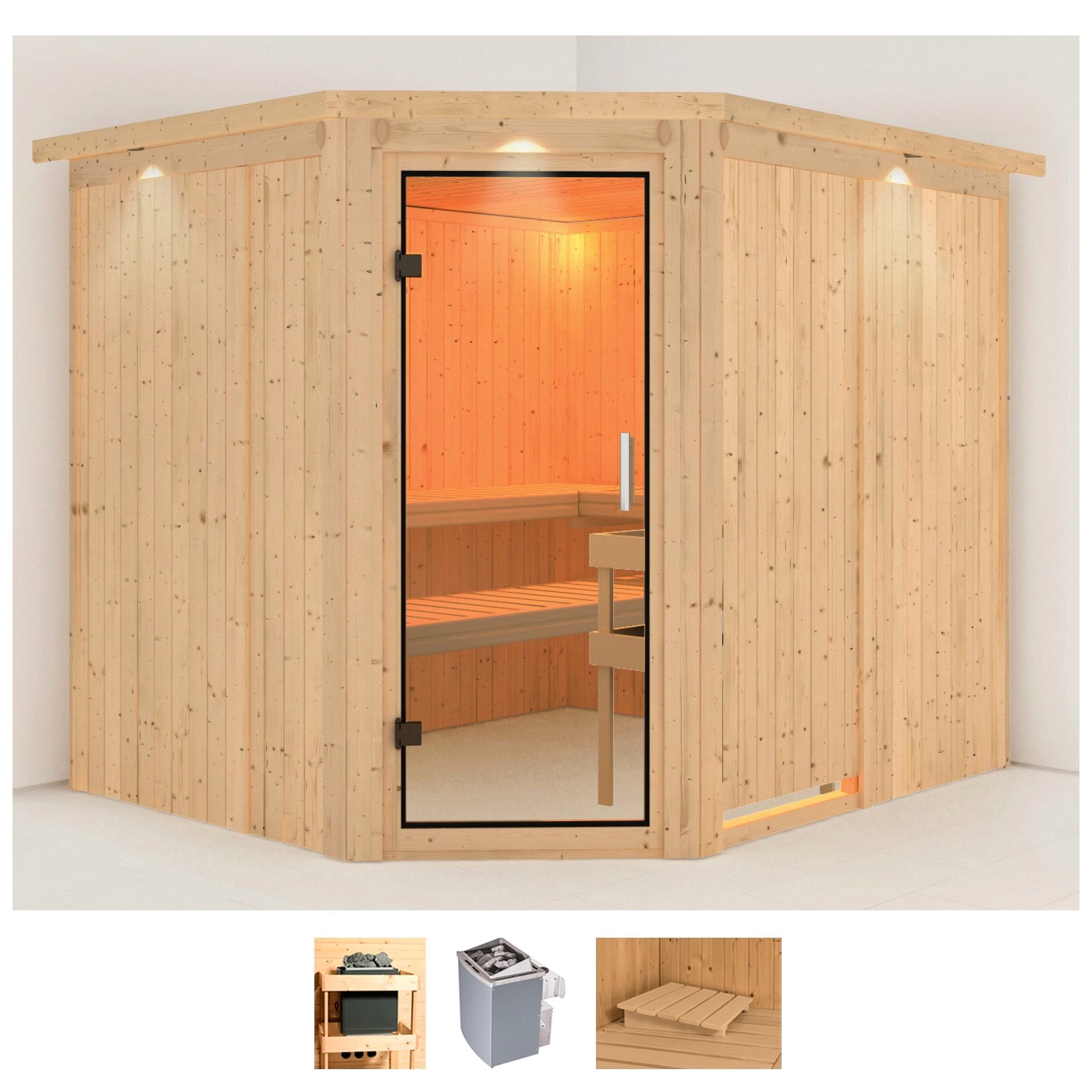 Karibu Sauna "Marit" Set, Ofen 9 kW integr. Strg