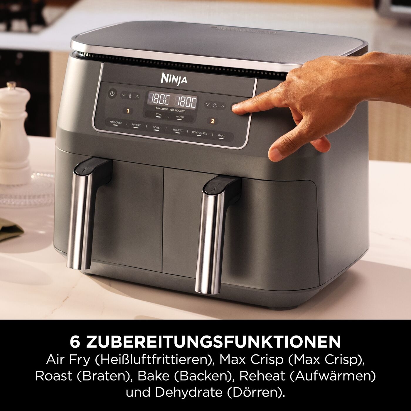 NINJA Heißluftfritteuse »6-in-1 Dual Zone Air Fryer 7,6L DZ300EU« 2470 W