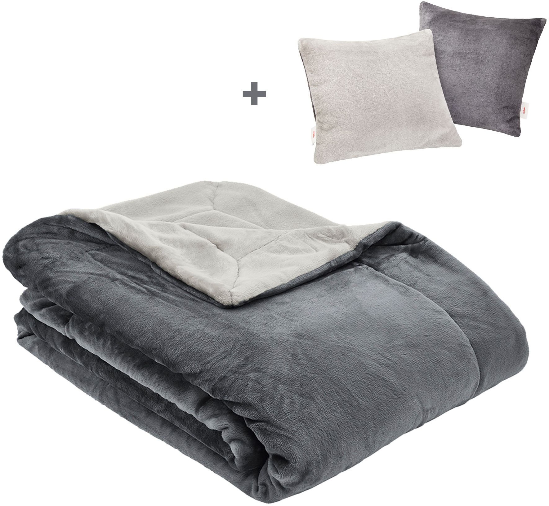 s.Oliver Wohndecke »Doublesoft, Kuscheldecke, BIG DEAL Angebot, Kissen geschenkt!«, Kuscheldecke, mit GRATIS-Zugabe: 2x Kissenhülle, mit Reißverschluss