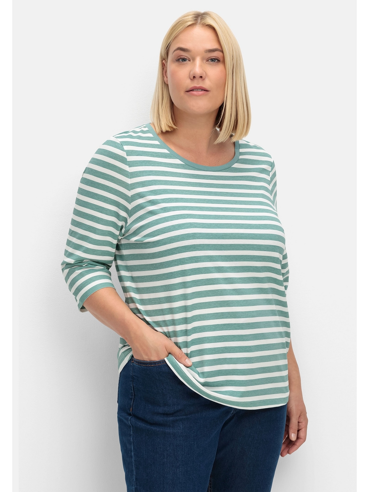 Sheego 3/4-Arm-Shirt »Große Größen«, aus reiner Baumwolle für kaufen | BAUR | V-Shirts