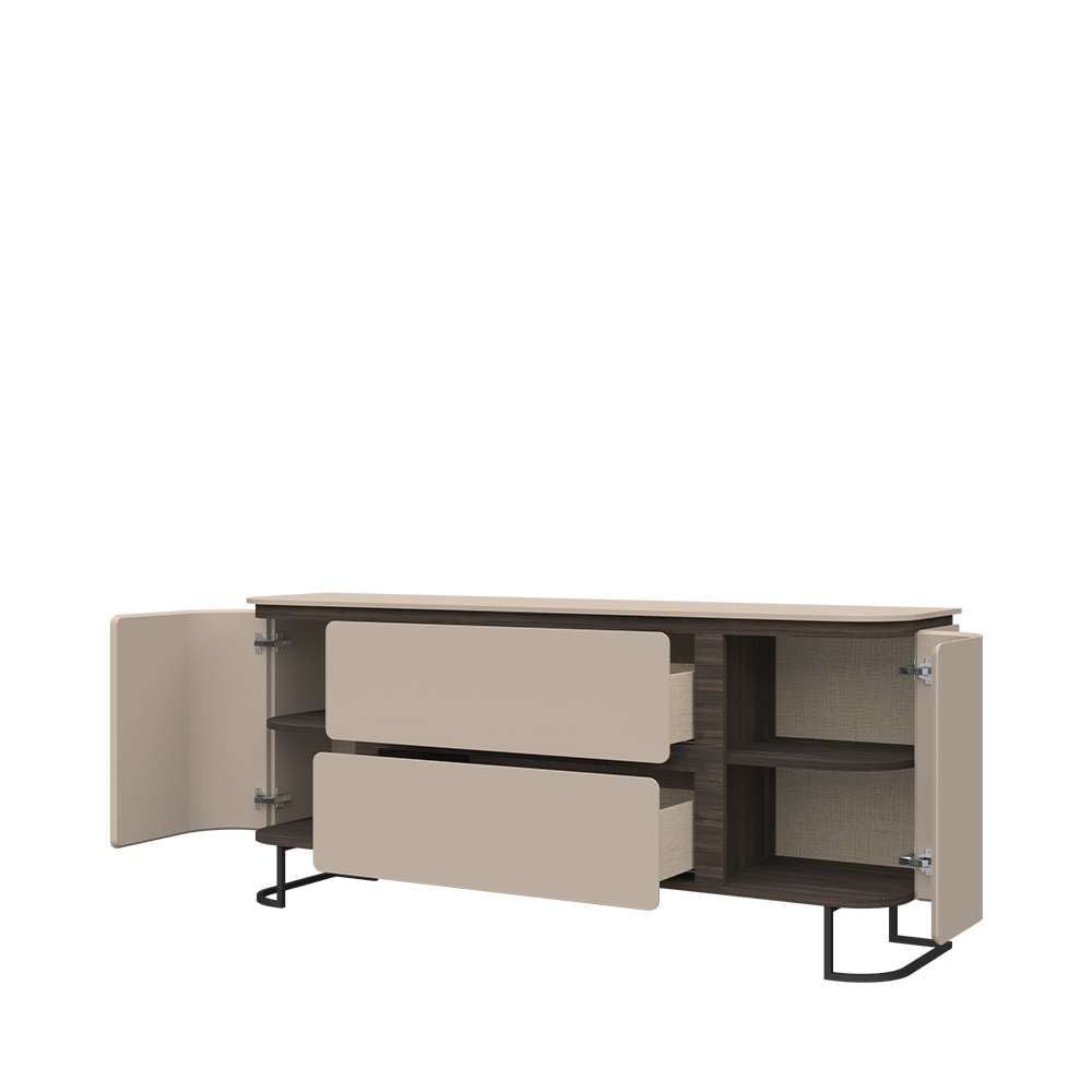 OTTO home Sideboard »AURA , Kommode, Kombikommode, Stauraumschrank, mit LED-Beleuchtung« UV lackiert, Soft Close Funktion, Metallrahmen als Basis des Elements