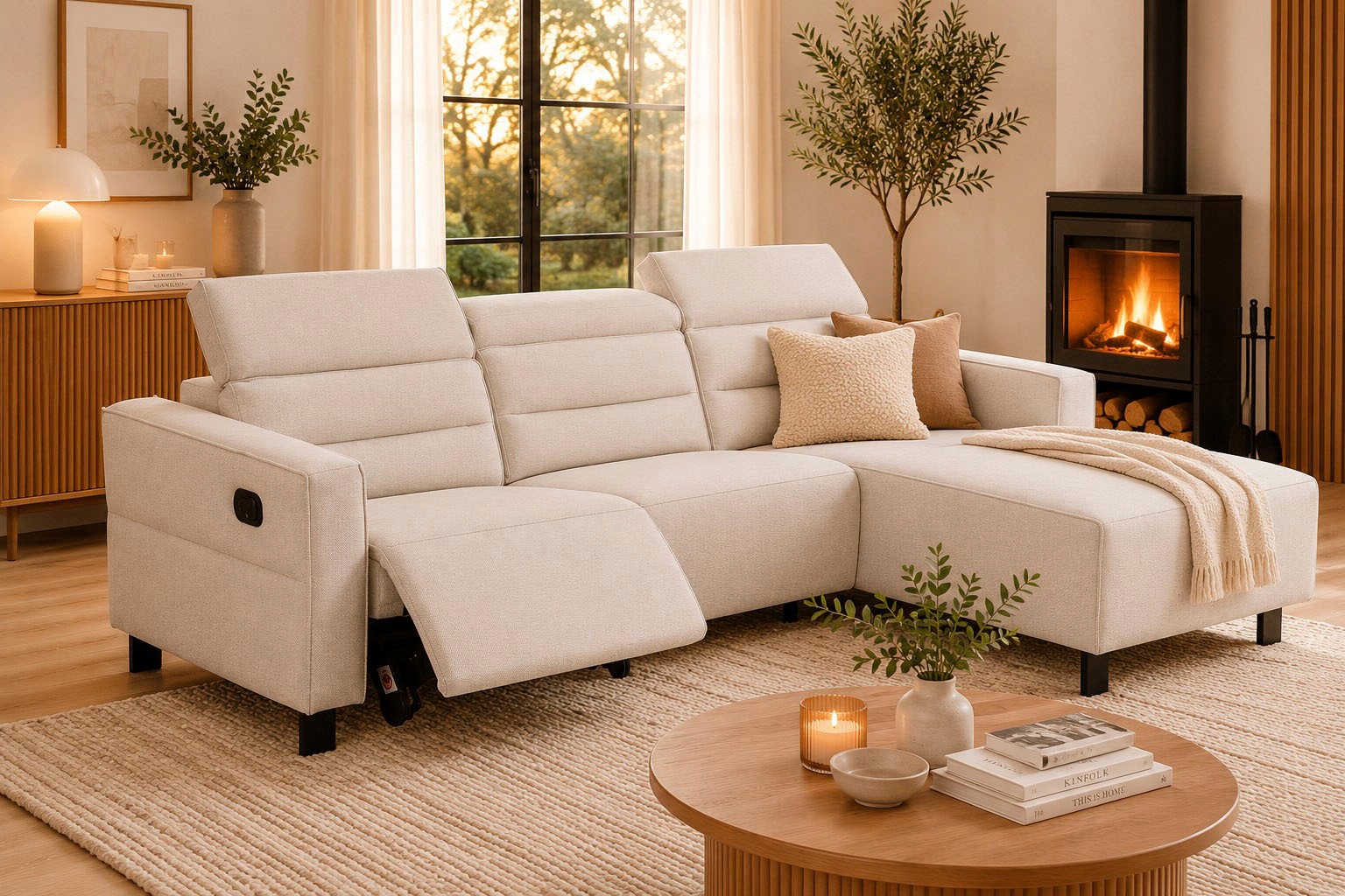 OTTO home Ecksofa "CARPARI Webstoff,L-Form,224 cm, man./elektr. Relaxfunktion" (USB A/C), sowie Kopfteilverstellung