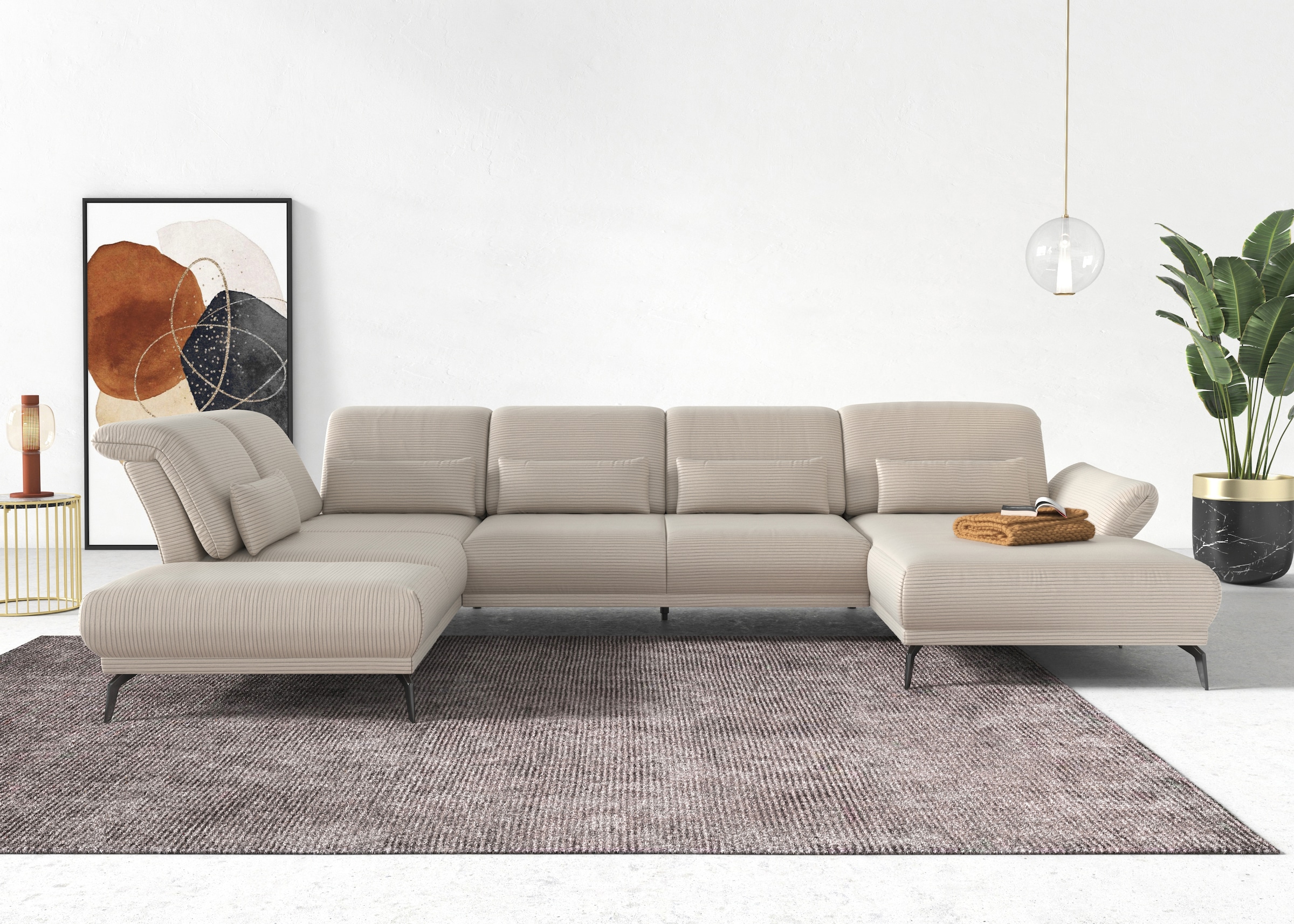 INOSIGN Wohnlandschaft »Coco U-Form« Sitztiefen-, Arm- und Kopfteilverstellung, Cord-Bezug, Fußhöhe 15 cm