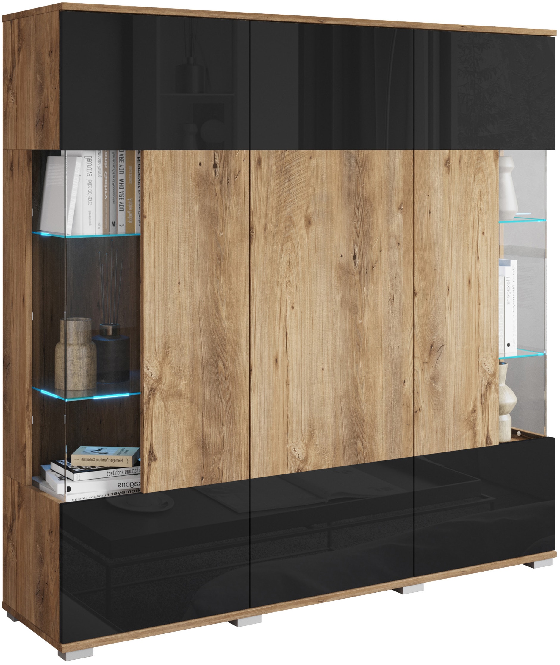 INOSIGN Highboard »Kenia«, (1 St.), Modernes Highboard, mit Glastüren, Breite 135 cm