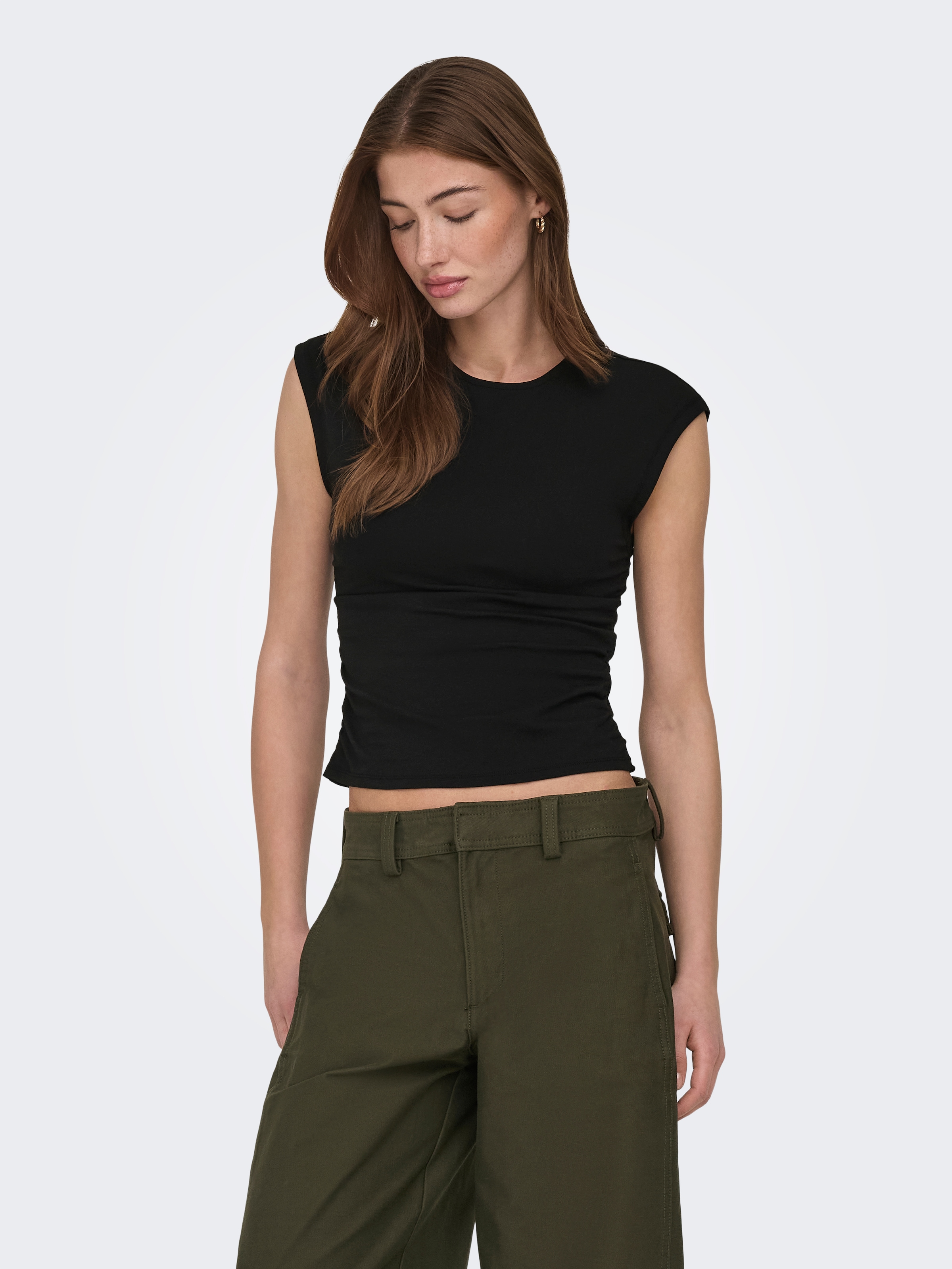 ONLY »ONLMIRA CAPSL RUCHING TOP JRS NOOS« Baumwollmischung, regular fit, Rundhals