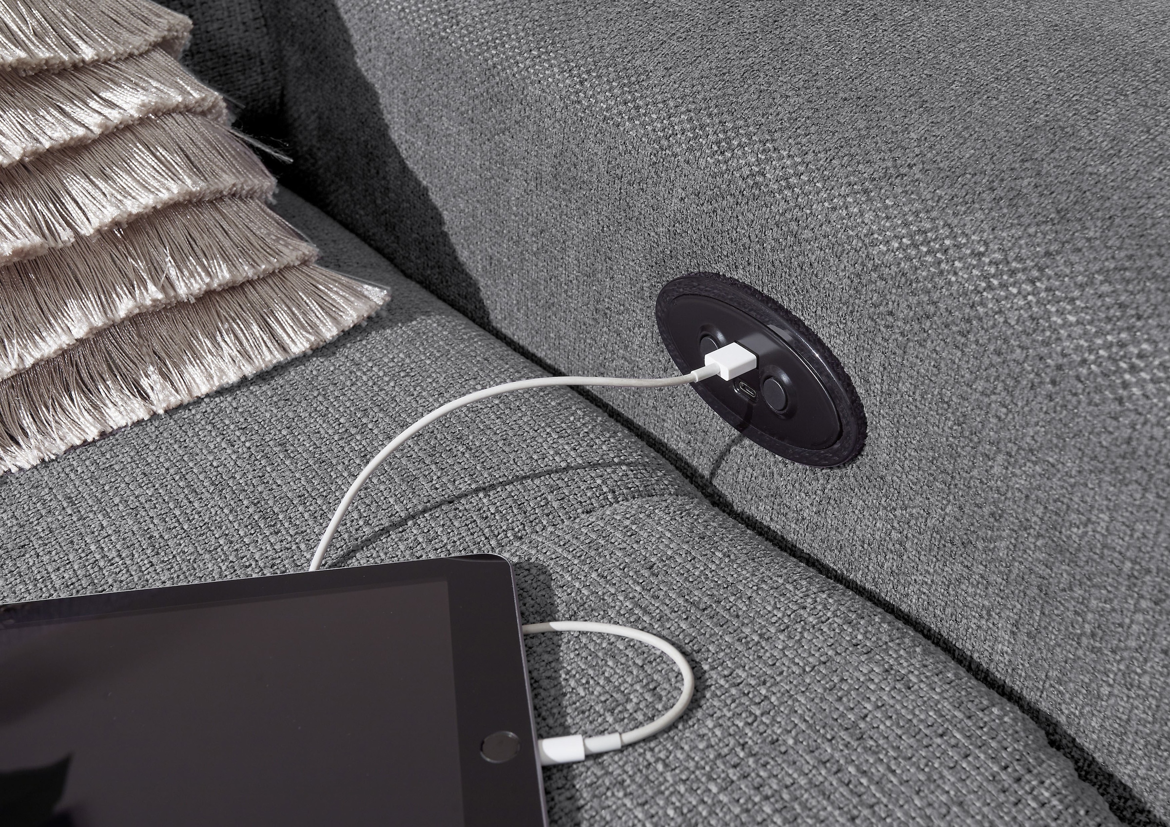 ED EXCITING DESIGN Ecksofa »Rockdale L-Form mit Bettfunktion, Bettkasten«, Kopfteilverstellung, Sitztiefenverstellung & USB-Port